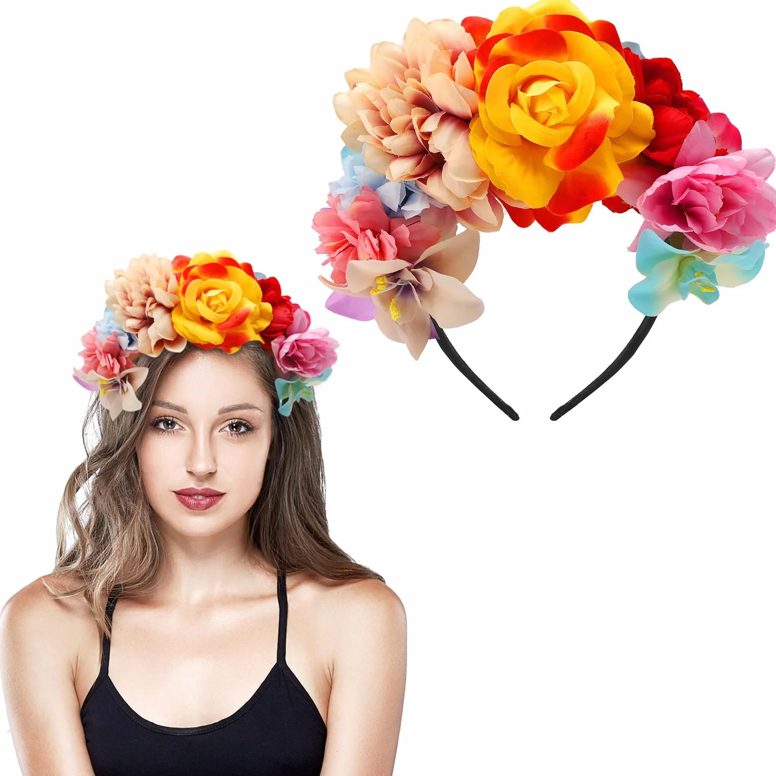 Corona de flores rosa para niña accesorio Mardi Gras boda