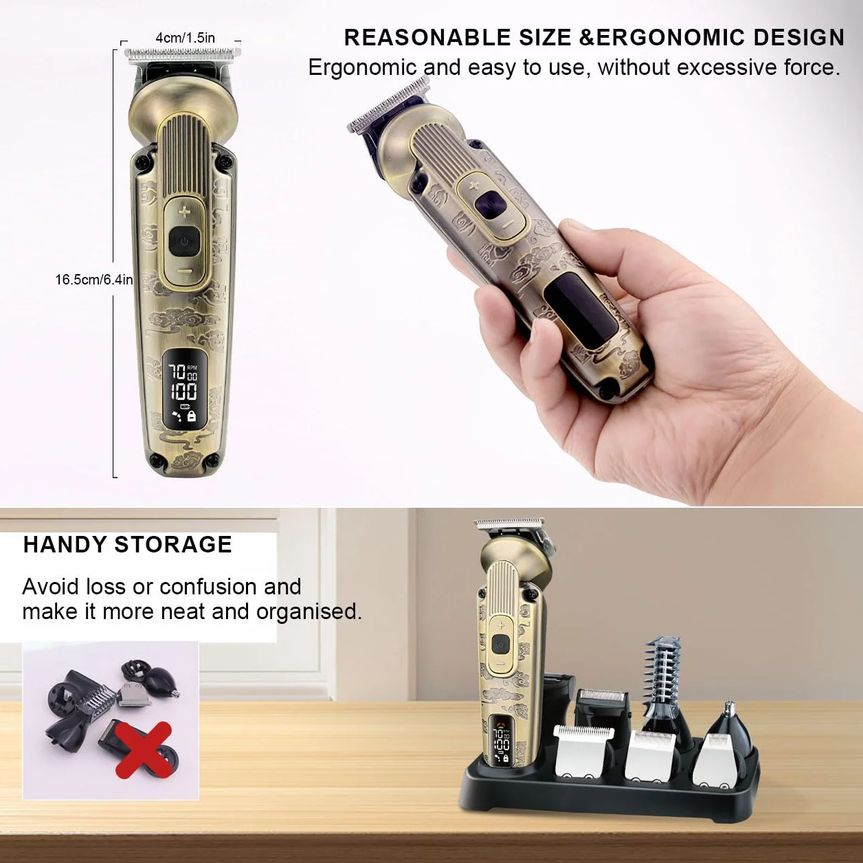 Hatteker Recortadora de barba Profesional 8 en 1 Cortapelos eléctrica para hombre