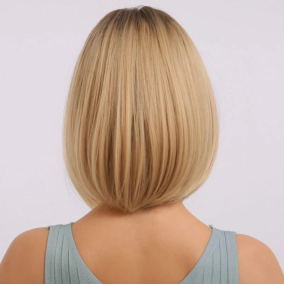HAIRCUBE Raíz negra con pelo rubio Ombre Corto Bob Peluca Sintética Resistente al Calor 12 Pulgadas