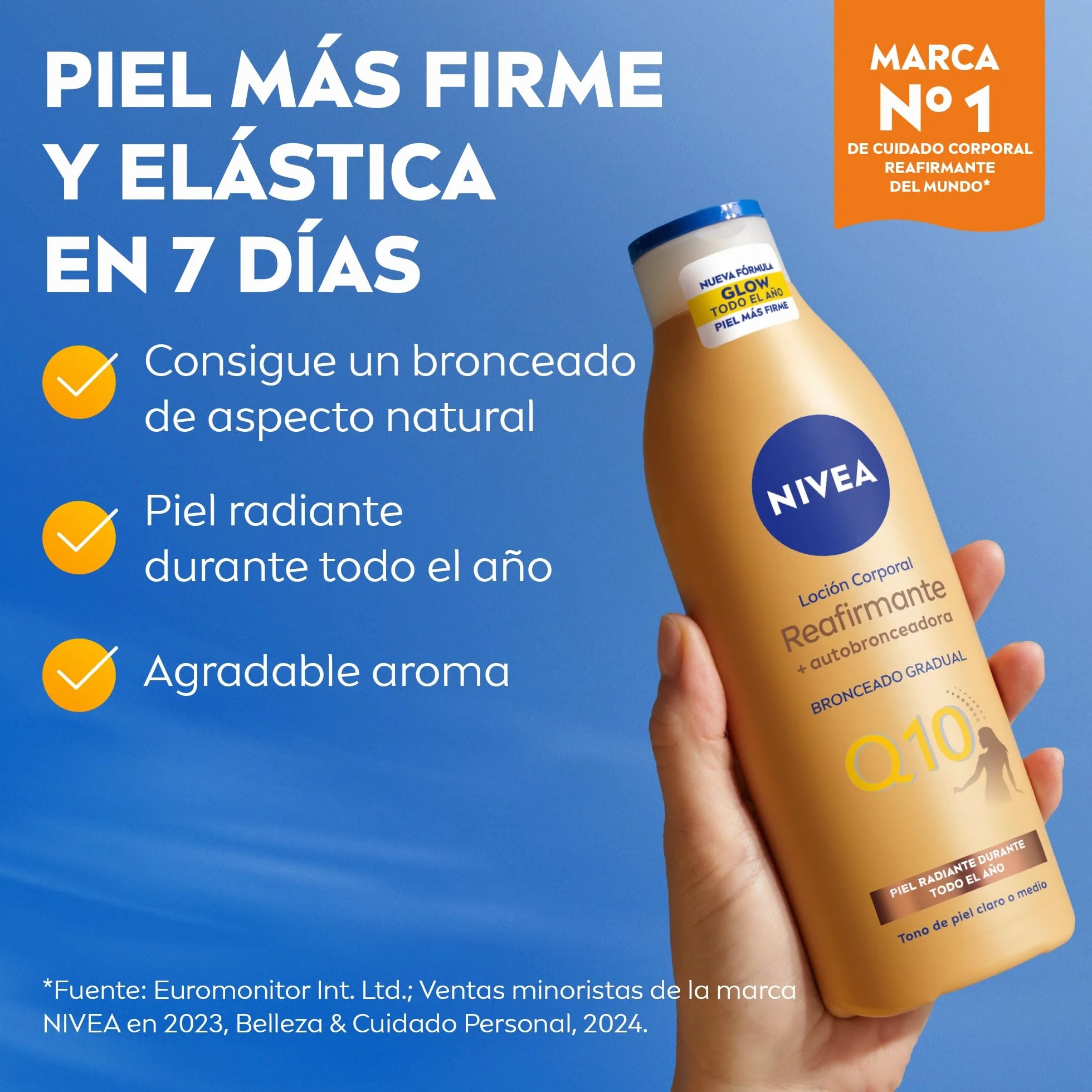 NIVEA Q10 Loción Corporal Reafirmante + Autobronceadora 400 ml Crema Hidratante con Coenzima Q10