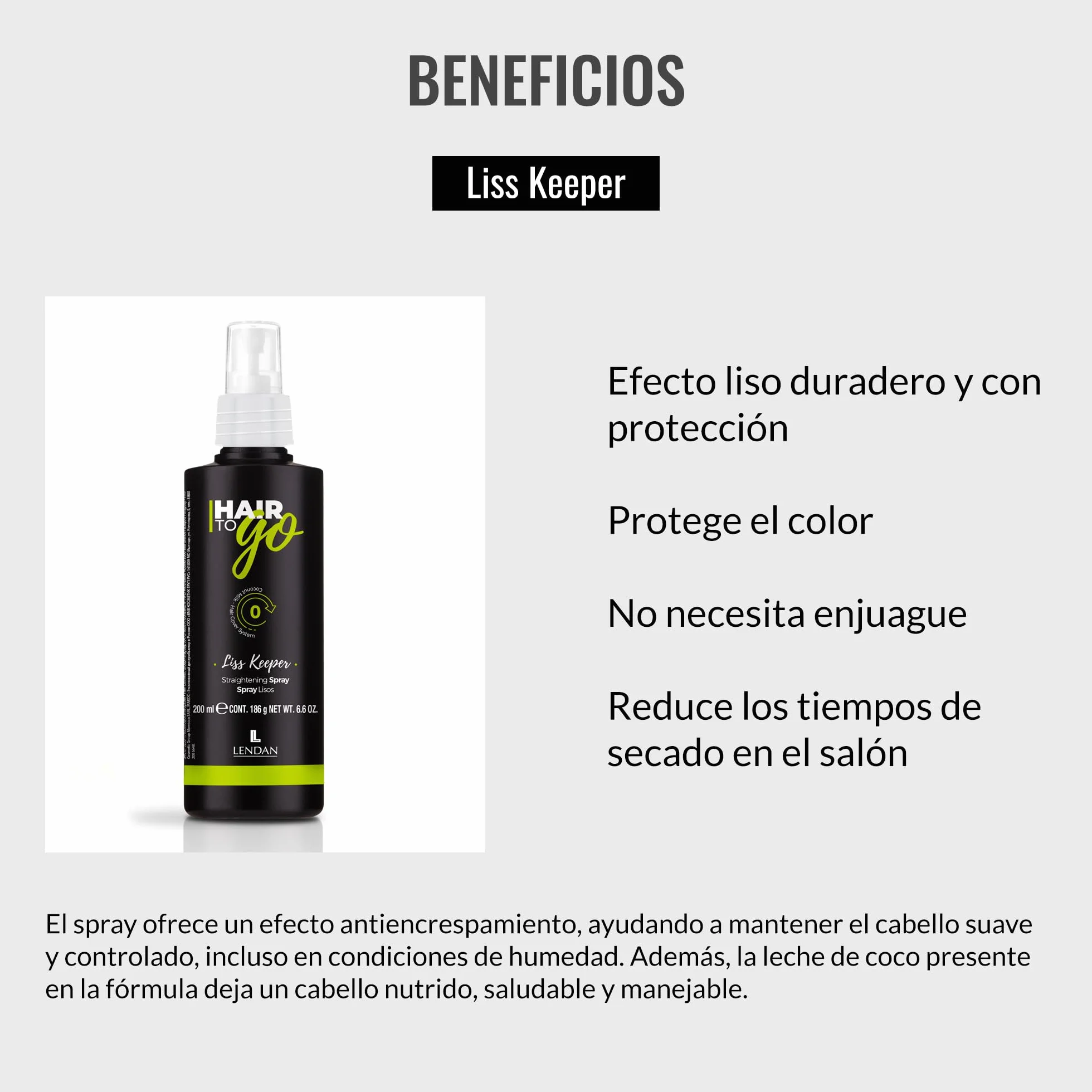 LENDAN Liss Keeper Spray para Cabello Liso 200 ml Protector de Calor Antiencrespamiento