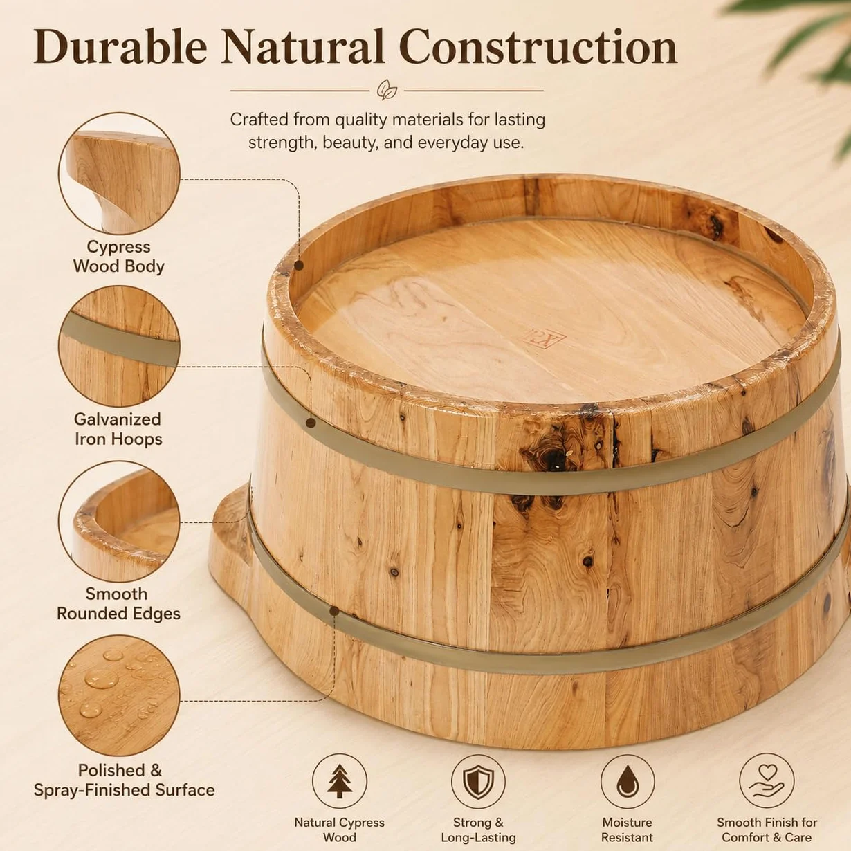 Piscina De Pies De Madera Bañera De Madera Para Remojar Pies Multifunción Cuenca De Pedicura Tazón De Baño De Pie,Para El Hogar, Centro De Baño De Pies