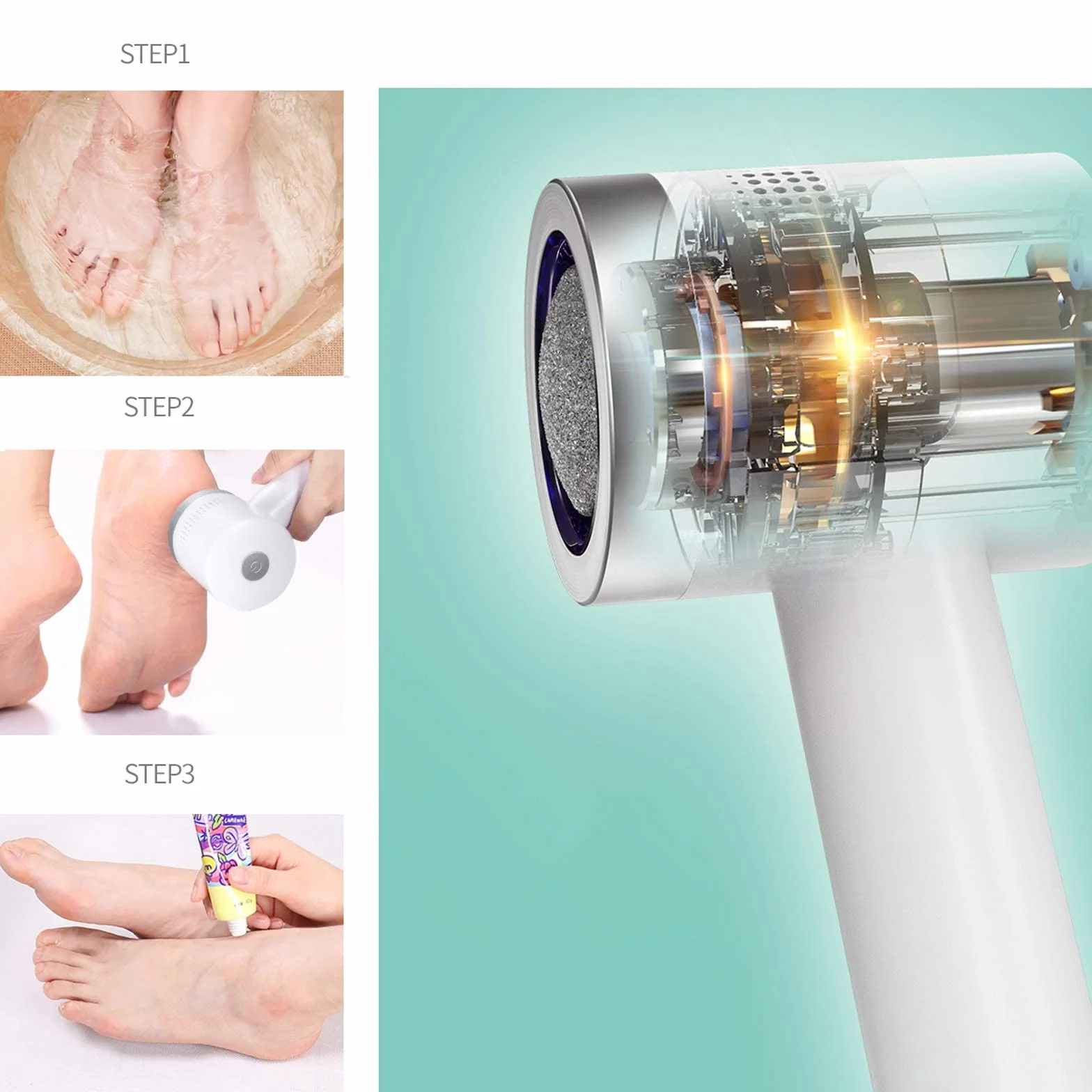 Removedor de callos eléctrico para pies con aspiradora, lima de pies profesional para piel muerta, molinillo de pies recargable por USB, herramientas de pedicura para piel seca y agrietada, C (D)