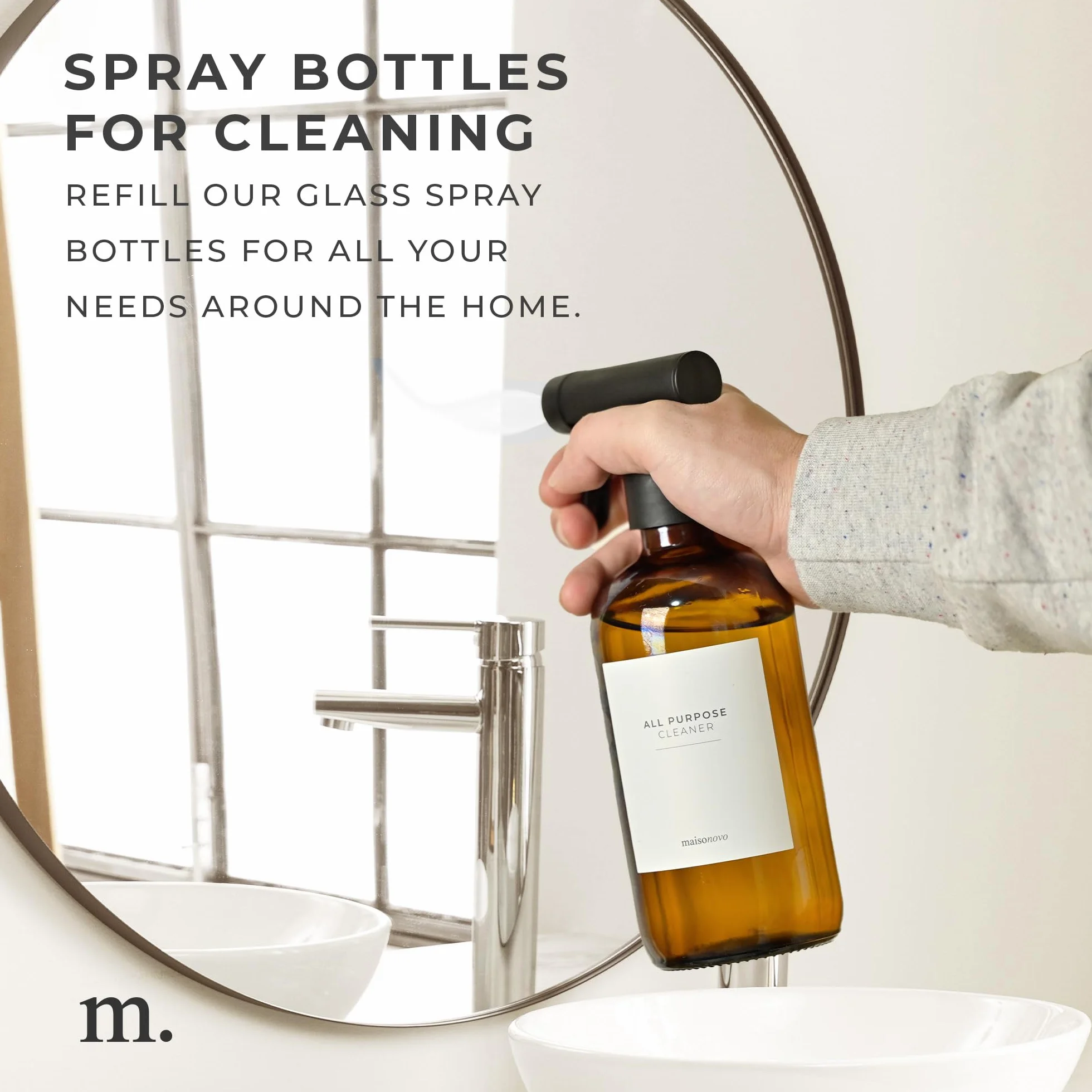 MaisoNovo Botella Spray Pulverizador Agua 500 ml Recargable Ámbar 2 Piezas