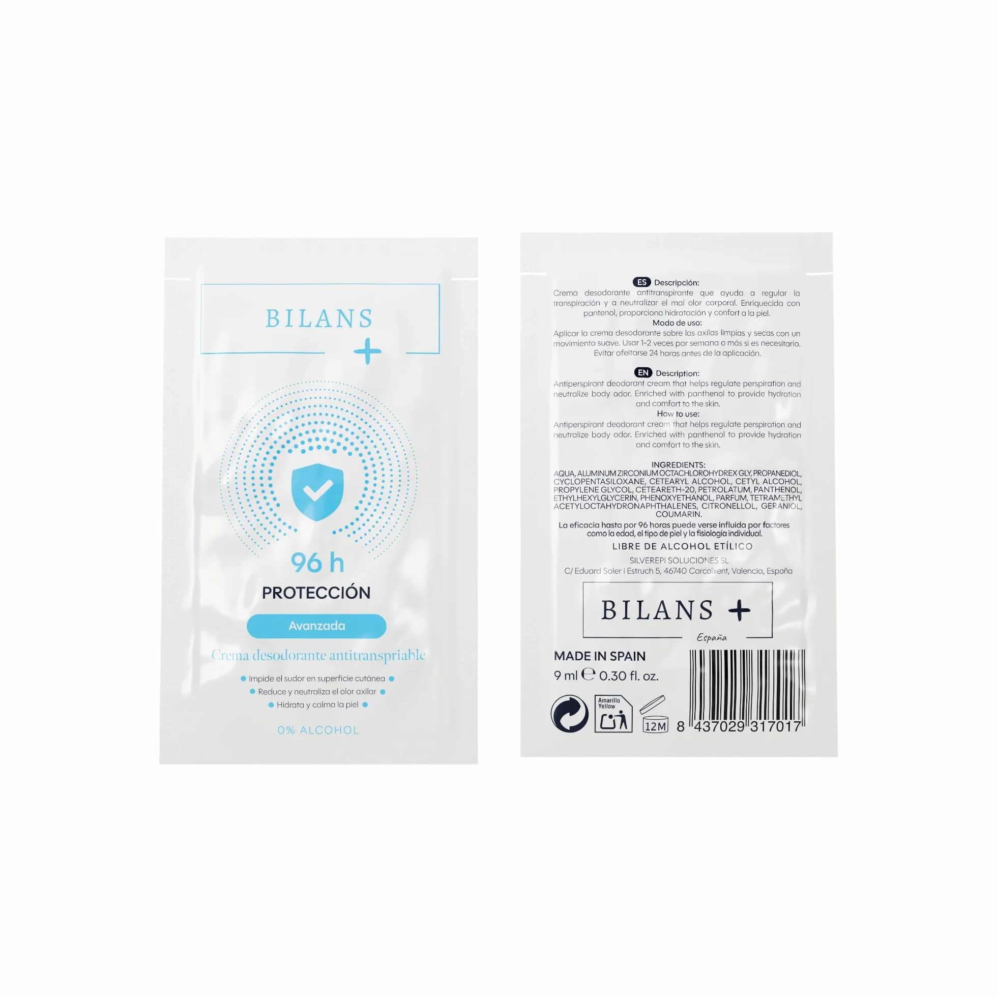 BILANS+ Crema Desodorante Antitranspirante 96 Horas 9ml