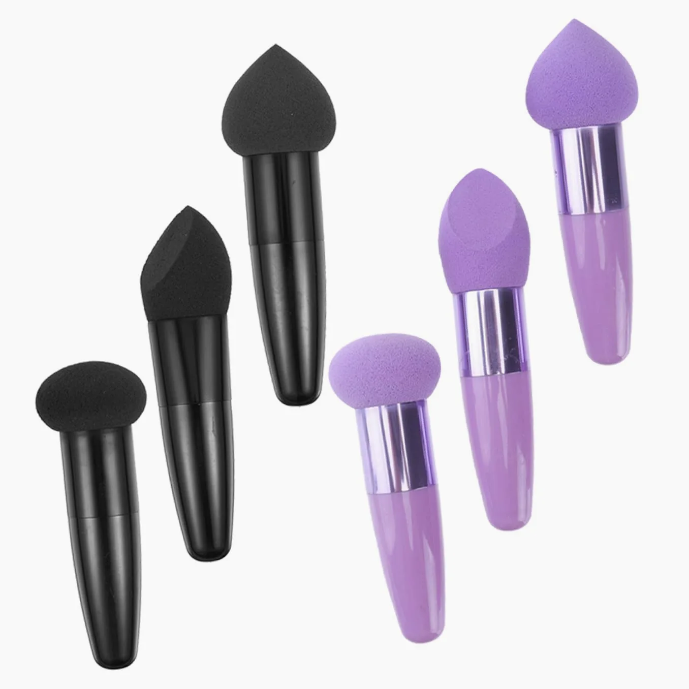 NUOBESTY 6 Esponjas de Maquillaje Portátiles Mango, Lápices de Maquillaje para Húmedo y Seco, Látex, 6 Piezas, Color Negro y Púrpura