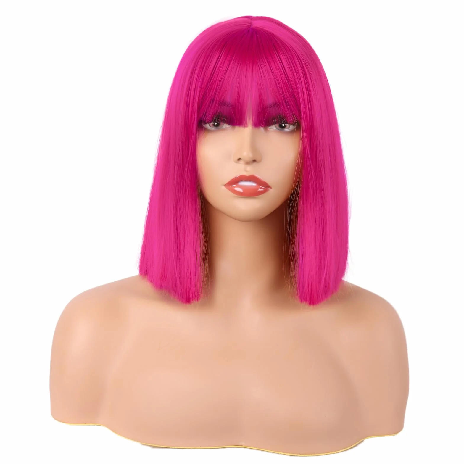 MapofBeauty 30 cm Lacio Bob Peluca Flat Flequillo Corto Colorido Sintética Cabello Cosplay Fiesta Rosa Caliente