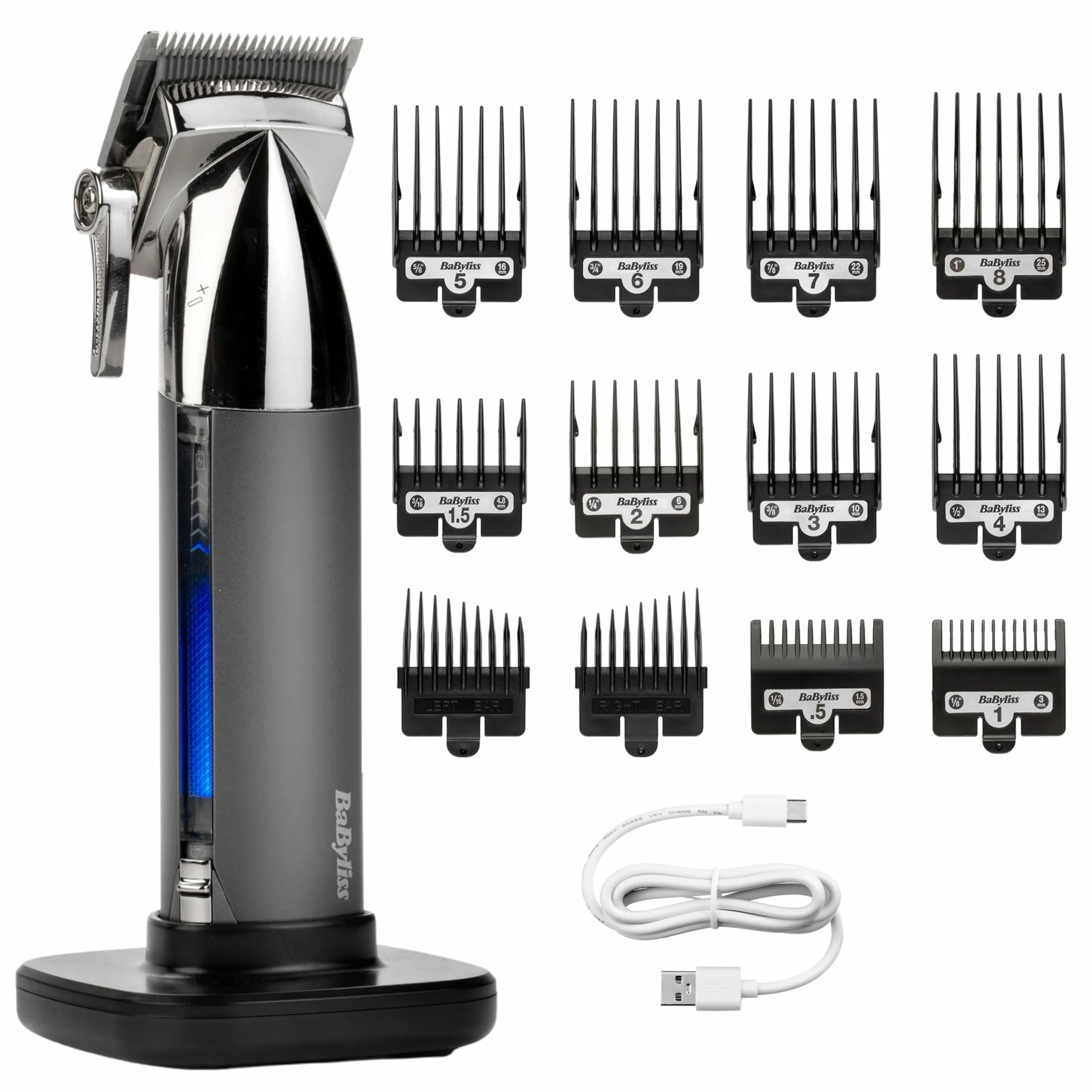 BaByliss Super-X Metal Cortapelos inalámbrico Cuchillas acero japonés 10 peines guía Batería litio Negro E996E