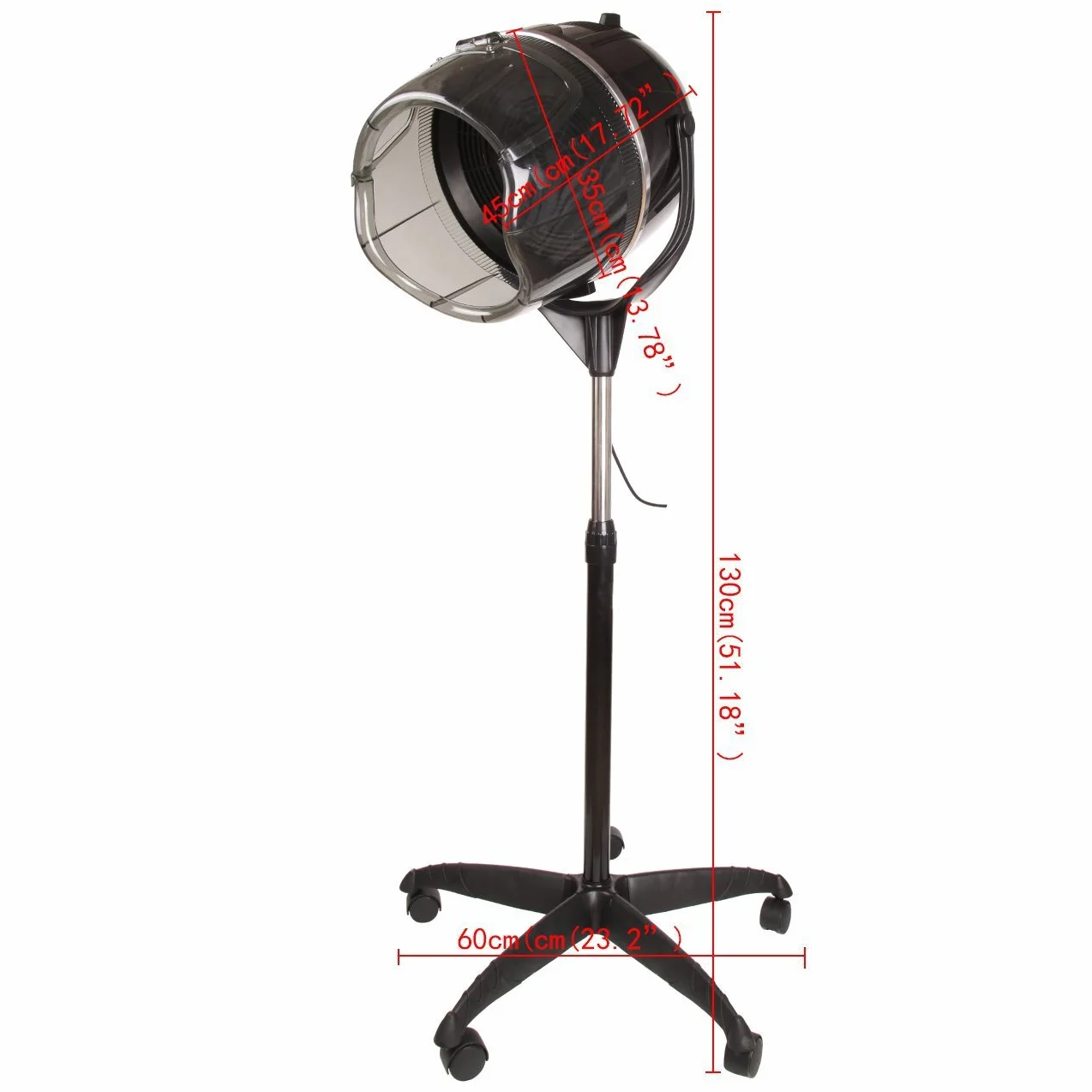 Secador de Casco Profesional para Peluquería, Temperatura Máxima 75ºC, Altura Regulable, Móvil con Ruedas, Negro SC-CM07-NE