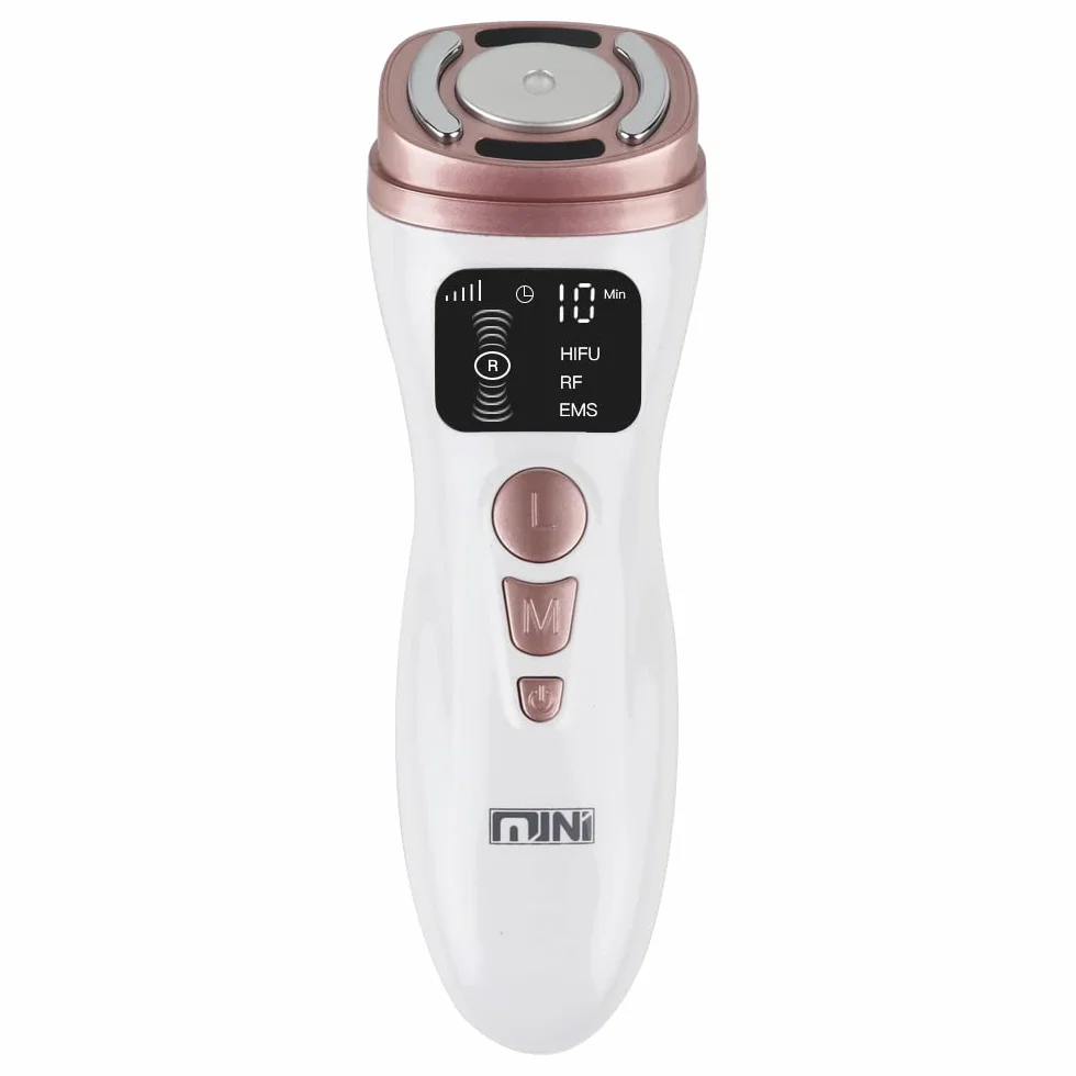 Máquina Hifu Facial Portátil 3 en 1 HIFU RF EMS Antienvejecimiento para Mujeres Cuello Mentón Ojos