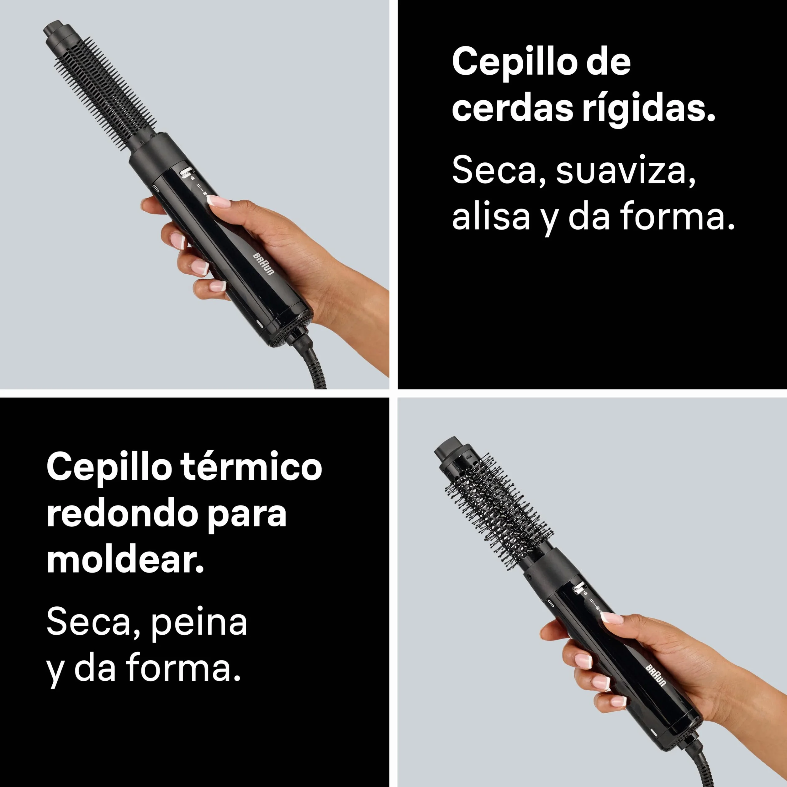 Braun AS1.5 Moldeador de aire cepillo térmico redondo 300W 3 ajustes temperatura velocidad negro brillante
