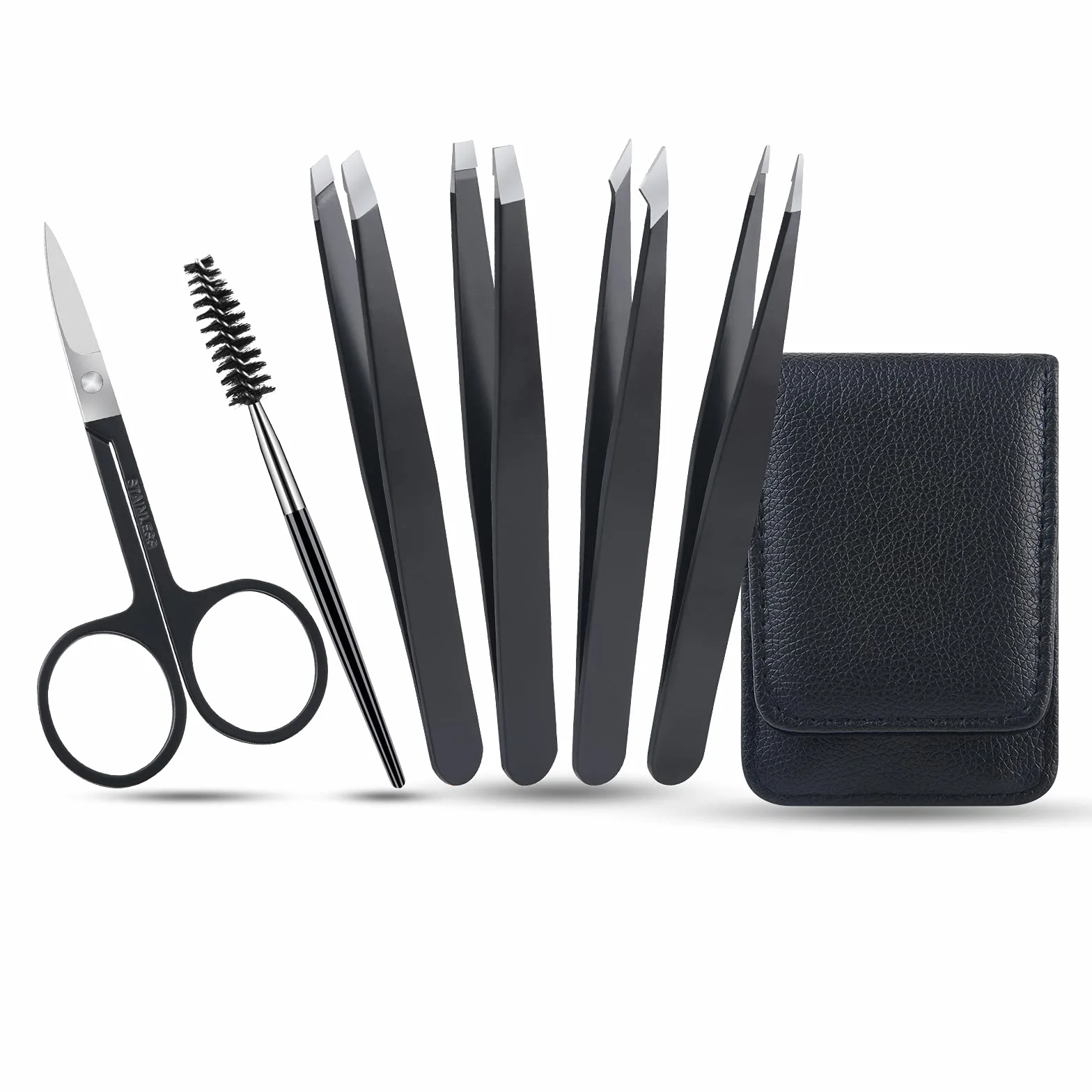 Juego de 6 pinzas profesionales de acero inoxidable para cejas con estuche