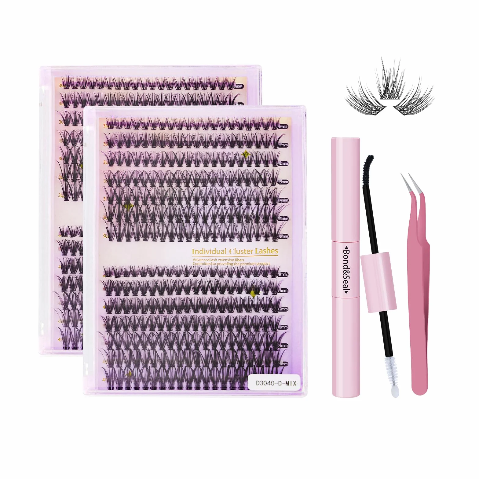 Kit Pestañas Postizas Cluster Lashes 280 PCS 30D+40D 9-16mm con Lash Bond