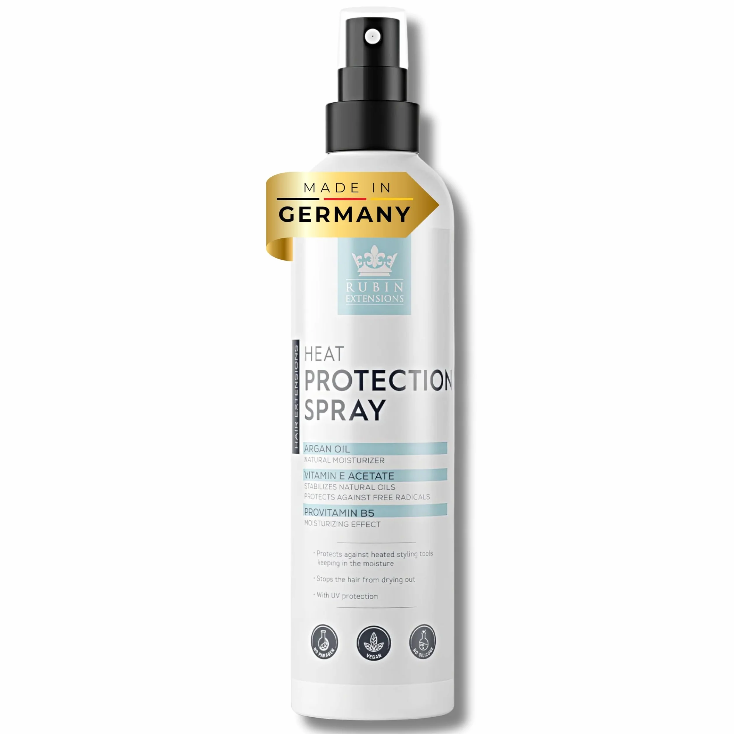 Rubin Extensions Spray protección contra el calor aceite de argán UV cabello brillante siliconas parabenos 200 ml
