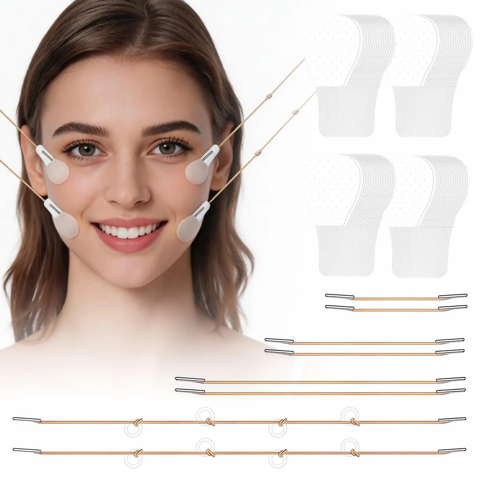 Cinta Lifting Facial Invisible 80 Piezas Parches Cuello Bandas Ajustables