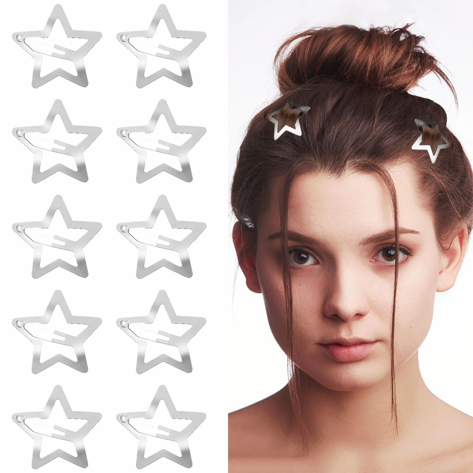 Broches de metal para el cabello con forma de estrella plateados 10 piezas pasadores para el cabello con huecas
