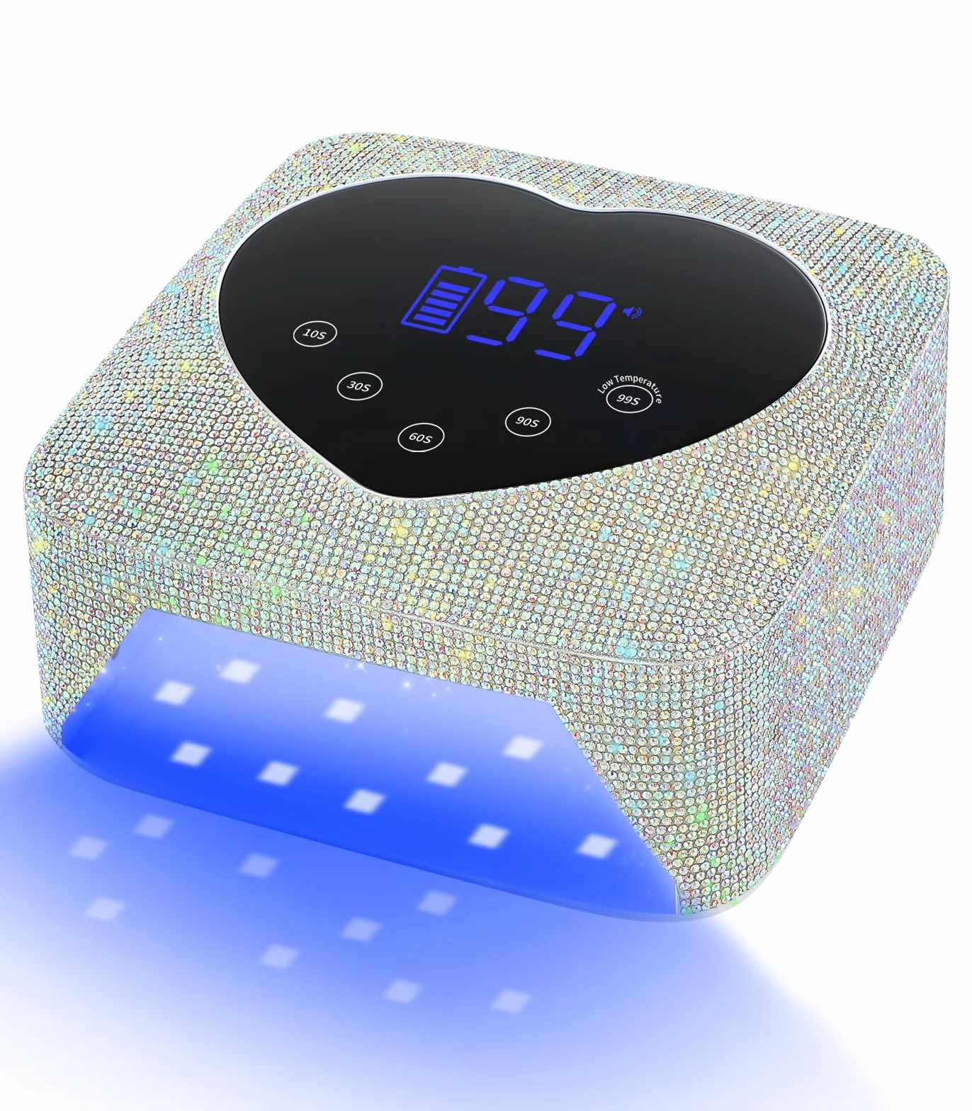 HUGMAPLE Lámpara de uñas UV inalámbrica para uñas de gel de 72 W, secador de uñas LED de diamante recargable con 5 ajustes de temporizador, control táctil y sensor automático, lámpara de curado rápido