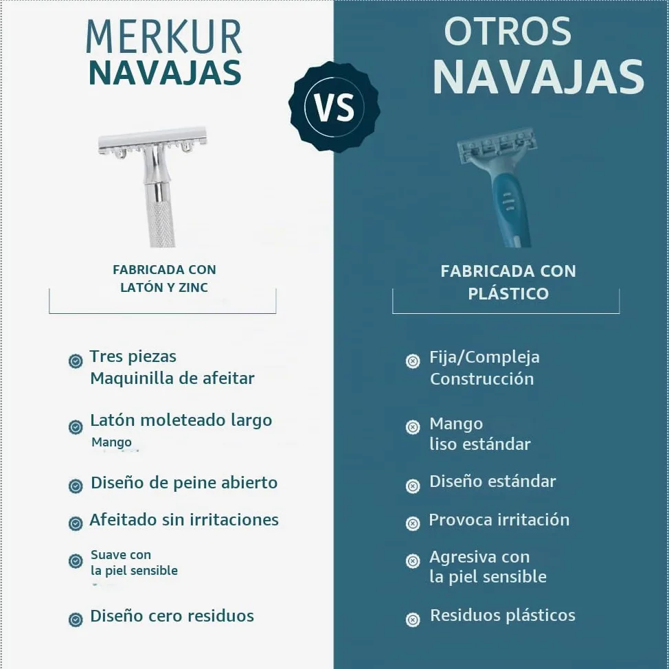 "Merkur 9025001 - Maquinilla de afeitar con peine (mango largo), diseño cromado"