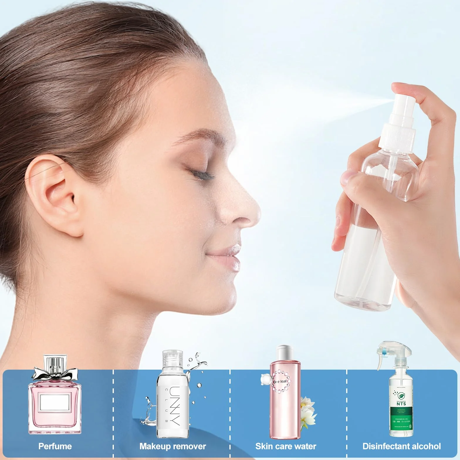 Redamancy 4 Piezas Bote Spray Pulverizador 100ml Transparente Pequeño Portátil Rellenable para Viajes Aceites Esenciales