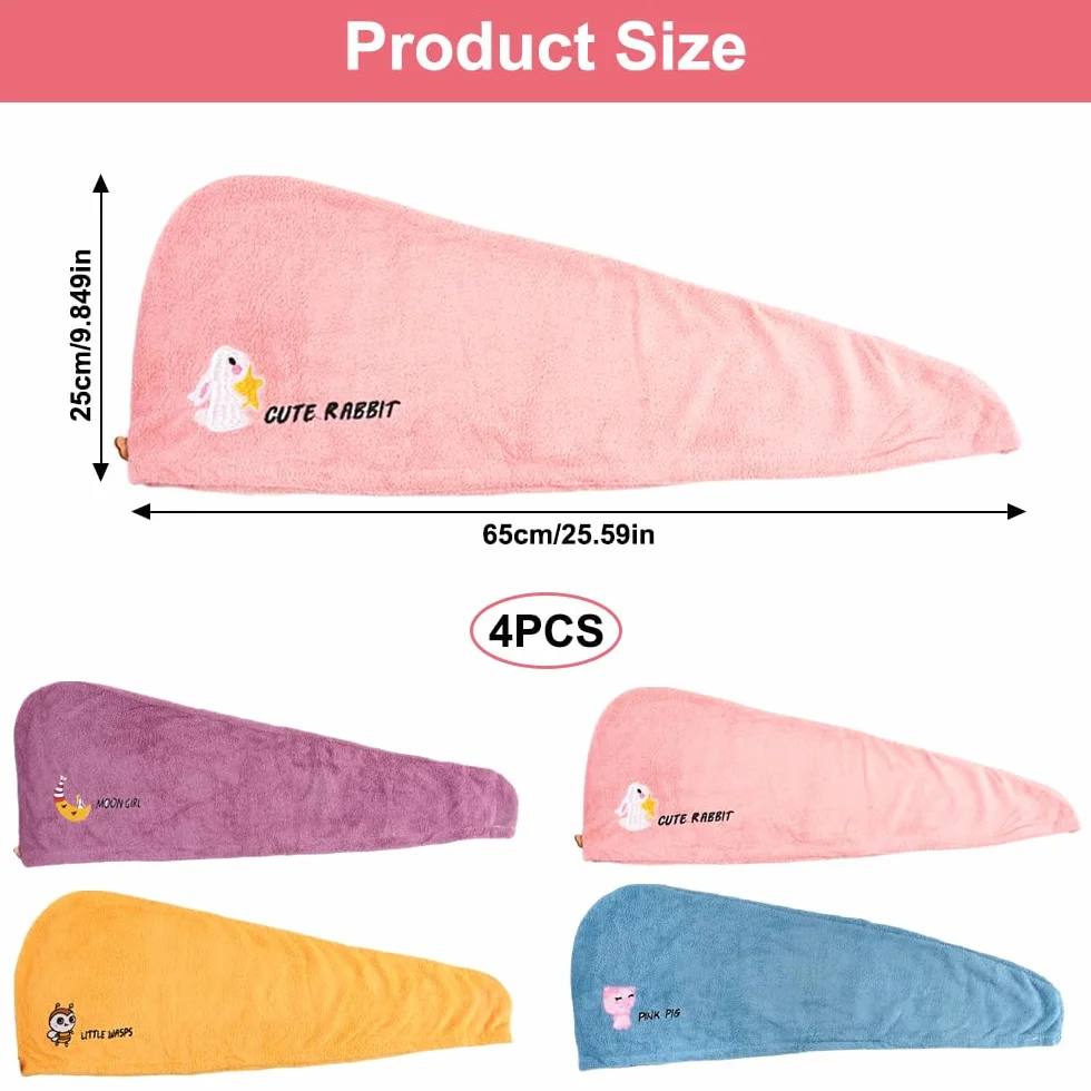 Toalla Microfibra Pelo Superabsorbente Secado Rápido 65x25 cm Turbante con Botones Anti Frizz Mujer