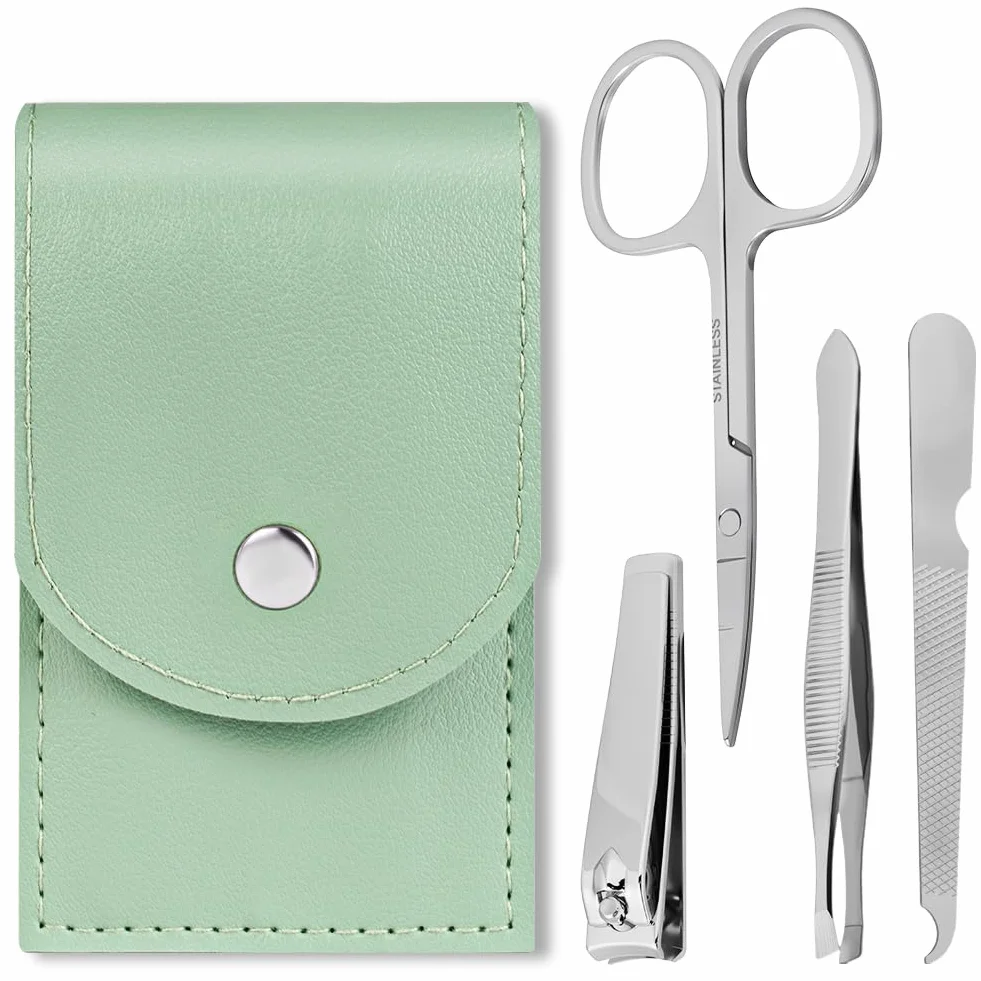 Set de Manicura y Pedicura Profesional 4 Piezas Acero Inoxidable con Pinzas y Tijeras