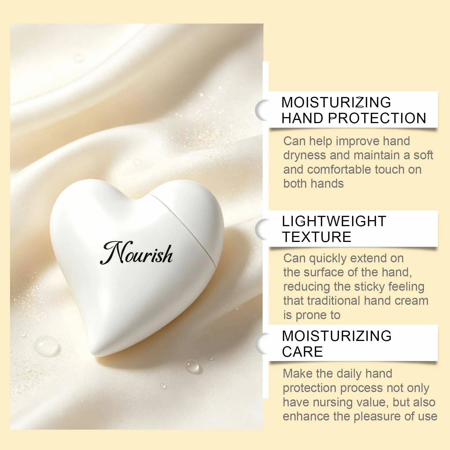 Crema de manos nutritiva con forma de corazón, 50 ml, cuidado hidratante para manos suaves | Crema de manos en embalaje de corazón de moda, fórmula nutritiva e hidratante para suavizar las manos secas a diario