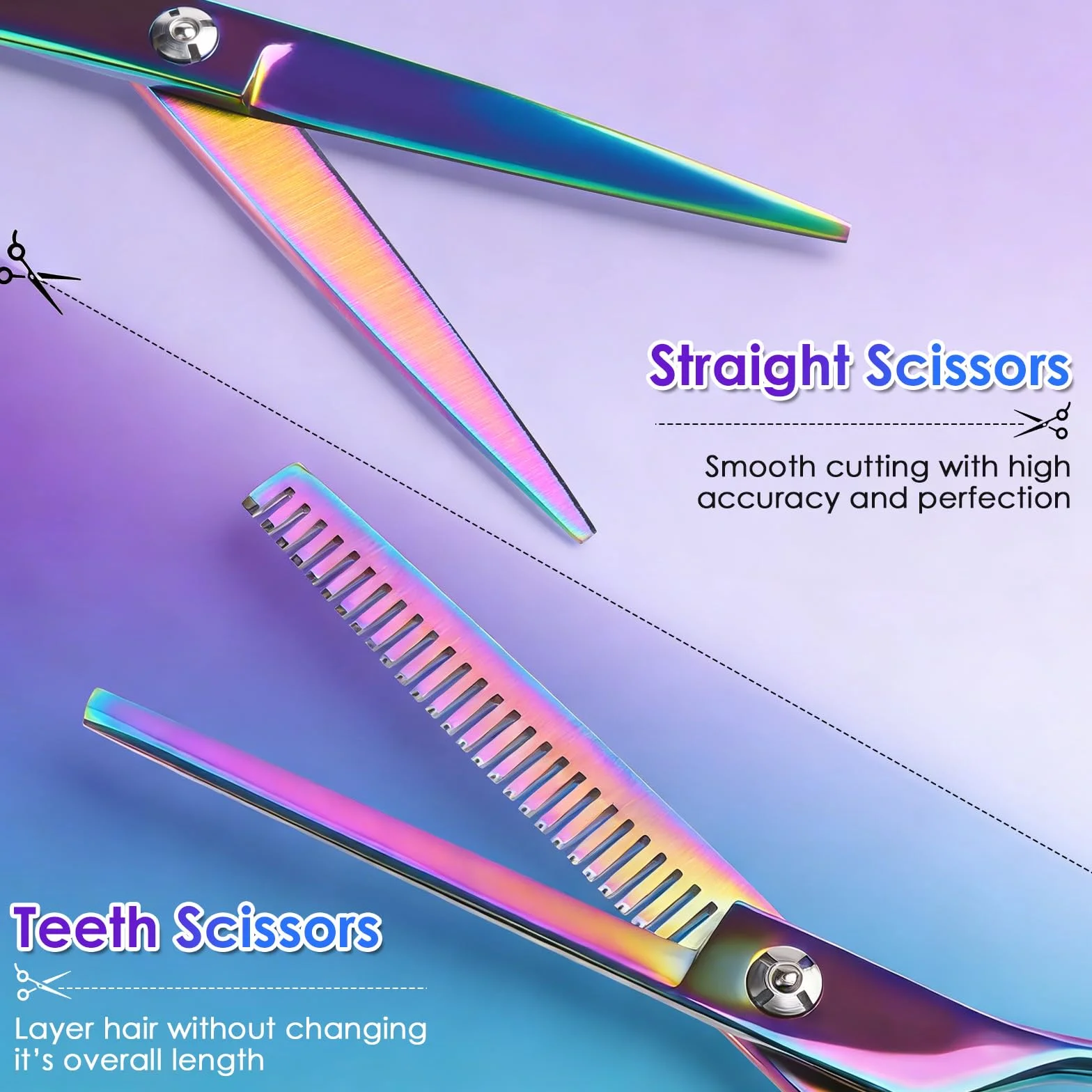 Lictin Tijeras de Peluquería Profesional Acero Inoxidable 6.7" Kit 4 en 1 con Peine y Caja