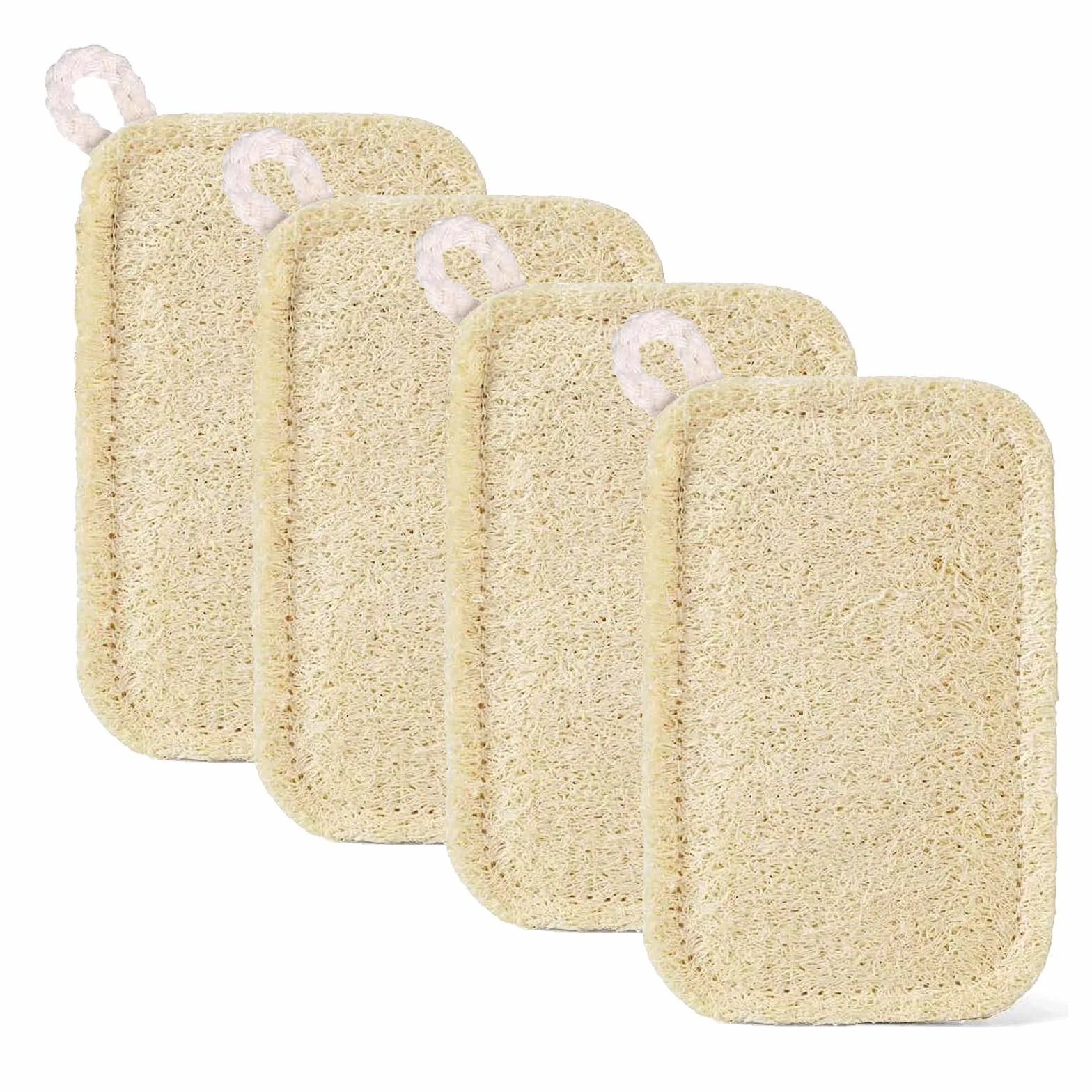4 Piezas Esponjas Naturales Luffa con Cordón 11x7cm para Ollas y Sartenes