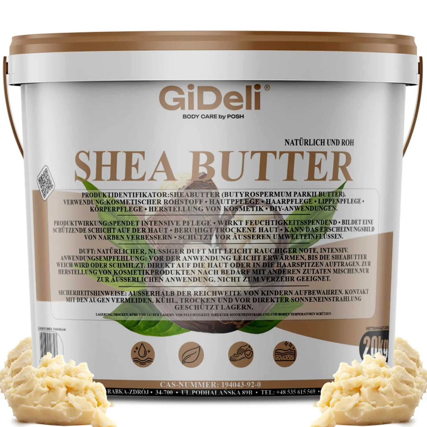 GiDeli Manteca de karité sin refinar, 20 kg en cubo, caja grande de materias primas | Stock para pastillas permanentes, un lote para muchos enfoques, natural sin aditivos, se puede almacenar cerrado