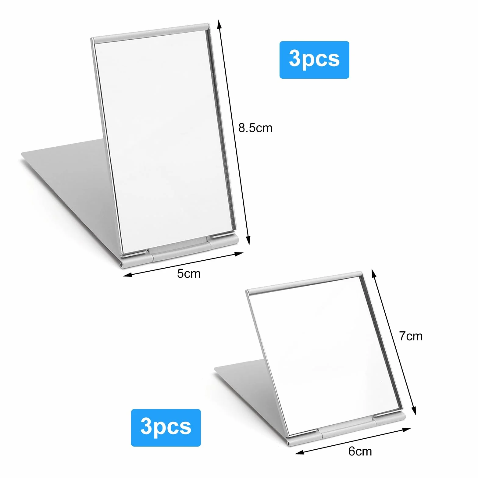 APOMOONS Espejos de Bolsillo Plegables, Espejo Cosmético Ultrafino con Carcasa de Aluminio, 6 Piezas para Viajes