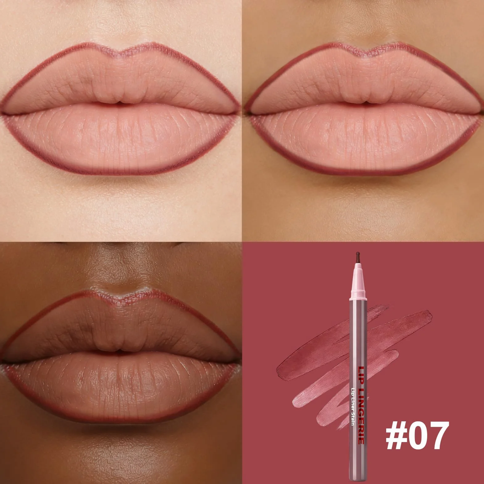 Erinde Delineador Labios Permanente 2 en 1, Texture Cremosa & Transfer Proof, Punta Precisa #07