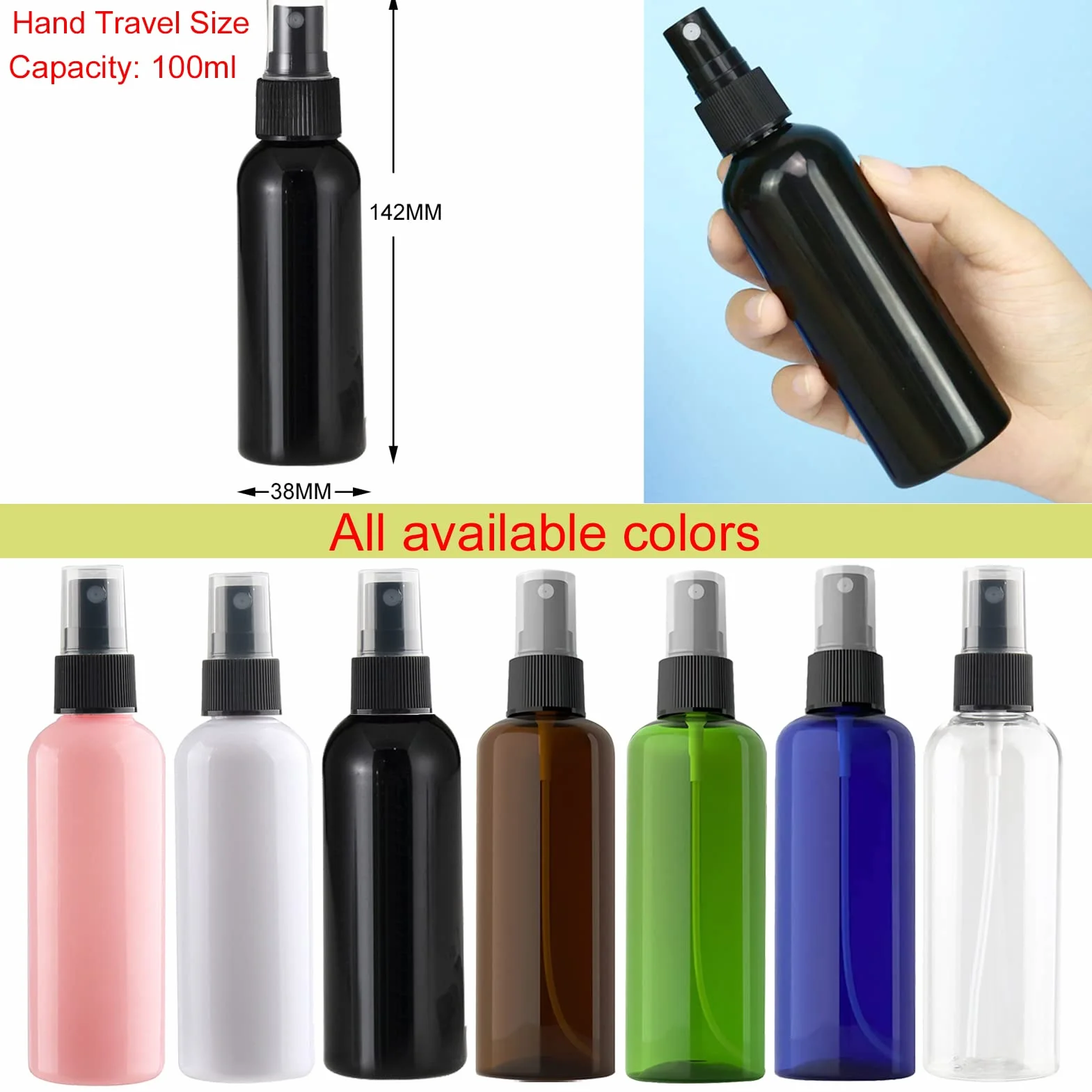 Botellas de Spray Pulverizador 100ml Azul Negro Plastico 24 Piezas para Viaje Cosméticos