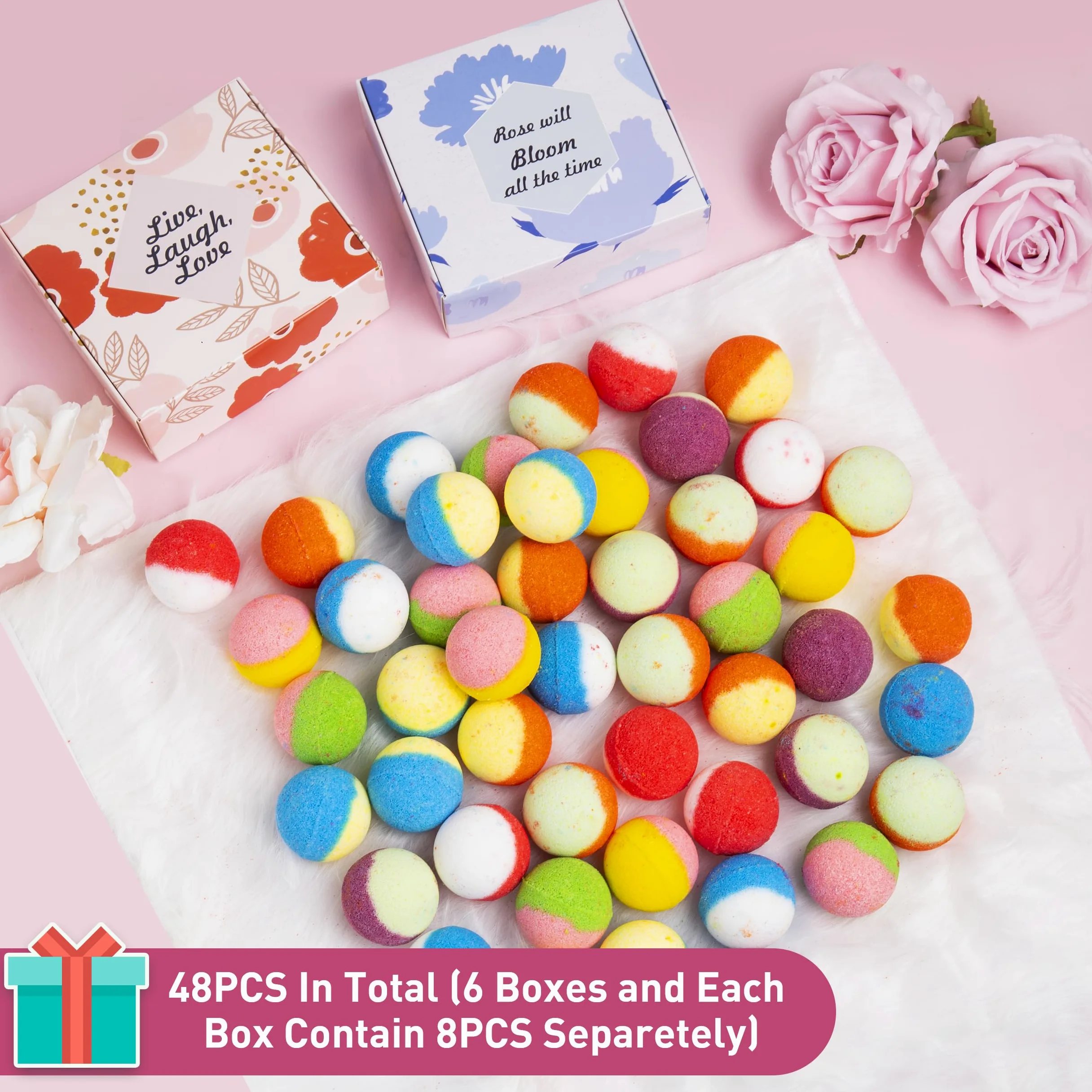 48 bombas de baño naturales y orgánicas para mujeres y niños, ricas en aceites esenciales, relajación y alivio del estrés, set de regalo para el día de la madre, Navidad
