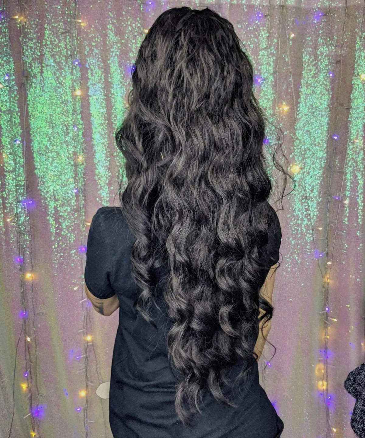 Peluca de cola de caballo ondulada larga para mujeres negras, extensión de cabello sintético con cordón clip