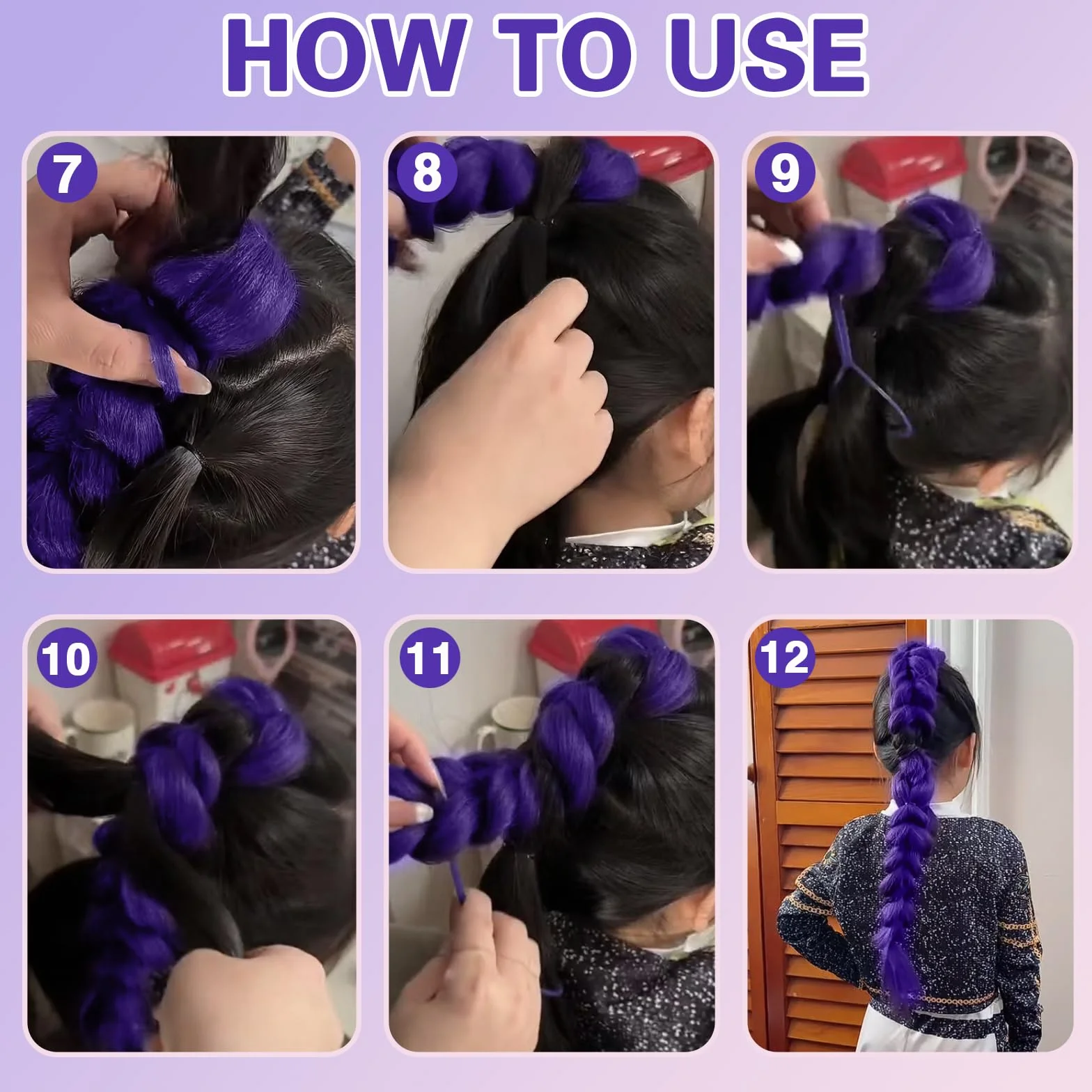 Extensiones de Pelo Largo Morado 26'' Sintético Trenzado para Trenzas Halloween Cosplay