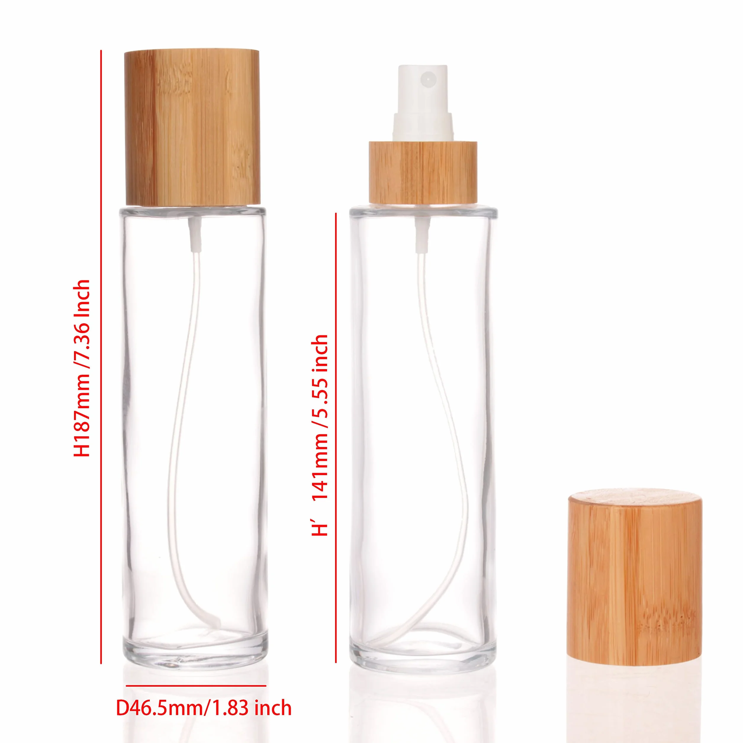 COSIDEA 4 botellas de vidrio transparente 150 ml con tapa de bambú y cabezal de niebla fina