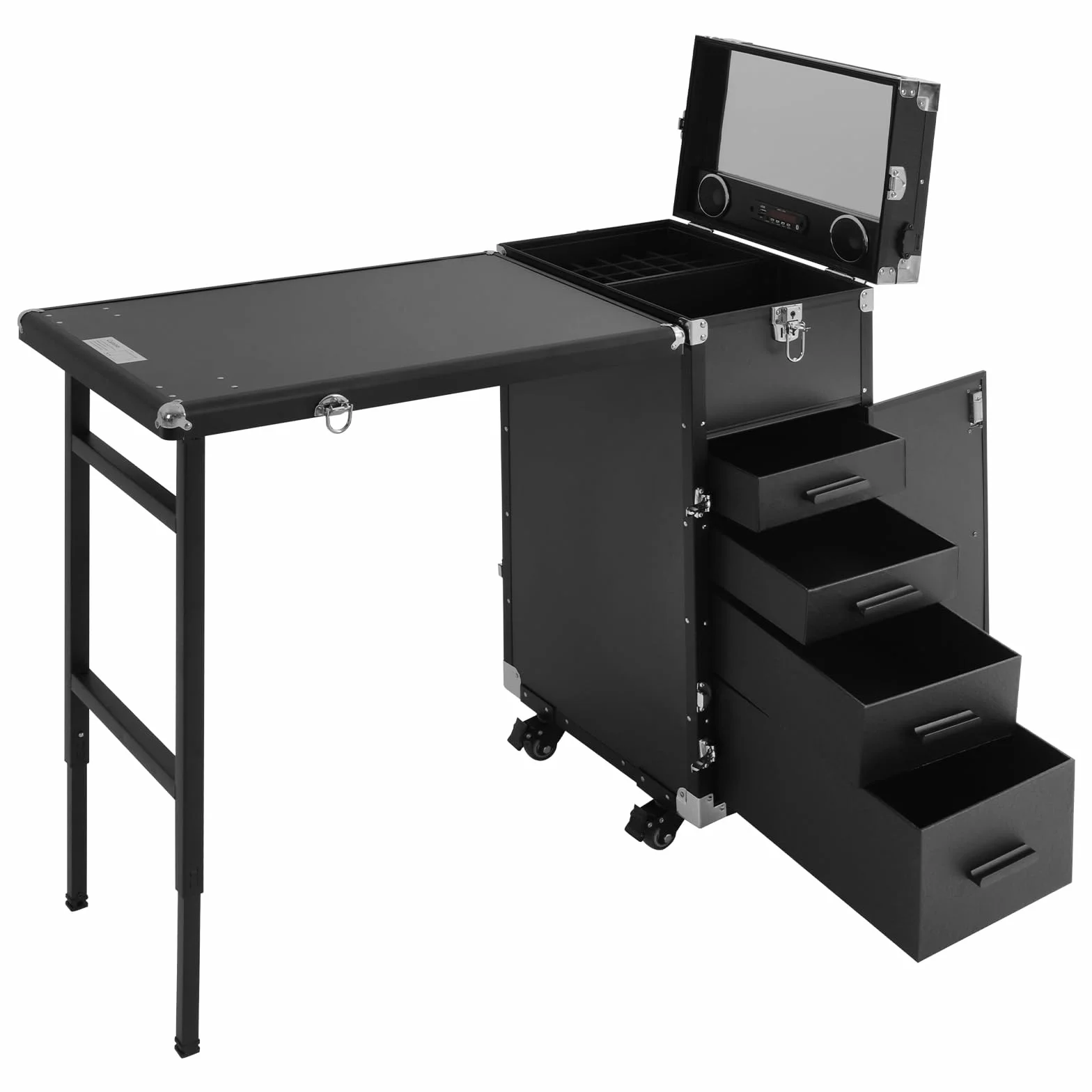 Mesa de manicura, mesa de uñas plegable con 4 cajones y mando a distancia, mesa de manicura móvil enrollable como estación de maquillaje temporal para salón de belleza (negro)