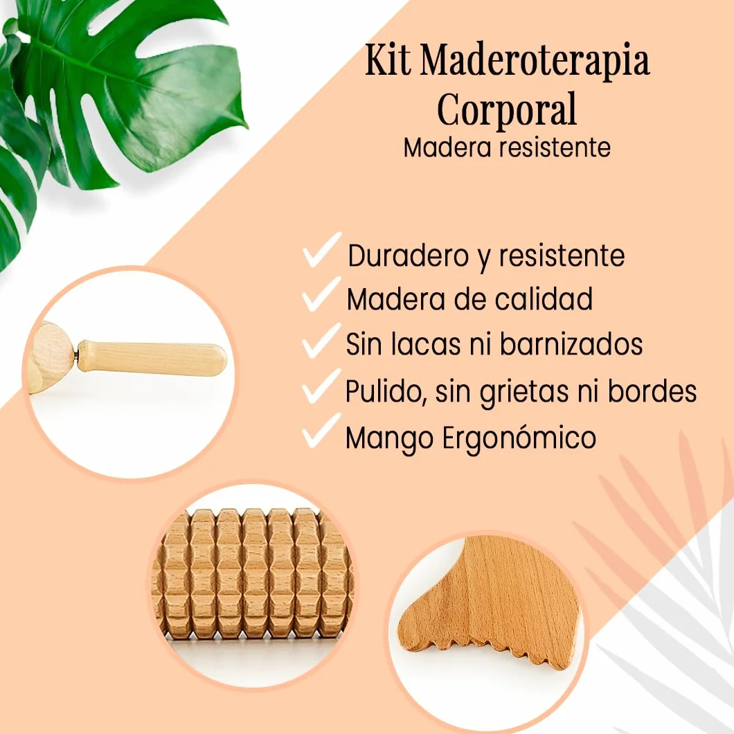 Kit Maderoterapia Anticelulítica | Kit Maderoterapia Corporal | Kit Compuesto de 6 Elementos Fabricados en Madera de Pino y Loto Natural | Diseños Exclusivos Maderoterapia Estética España