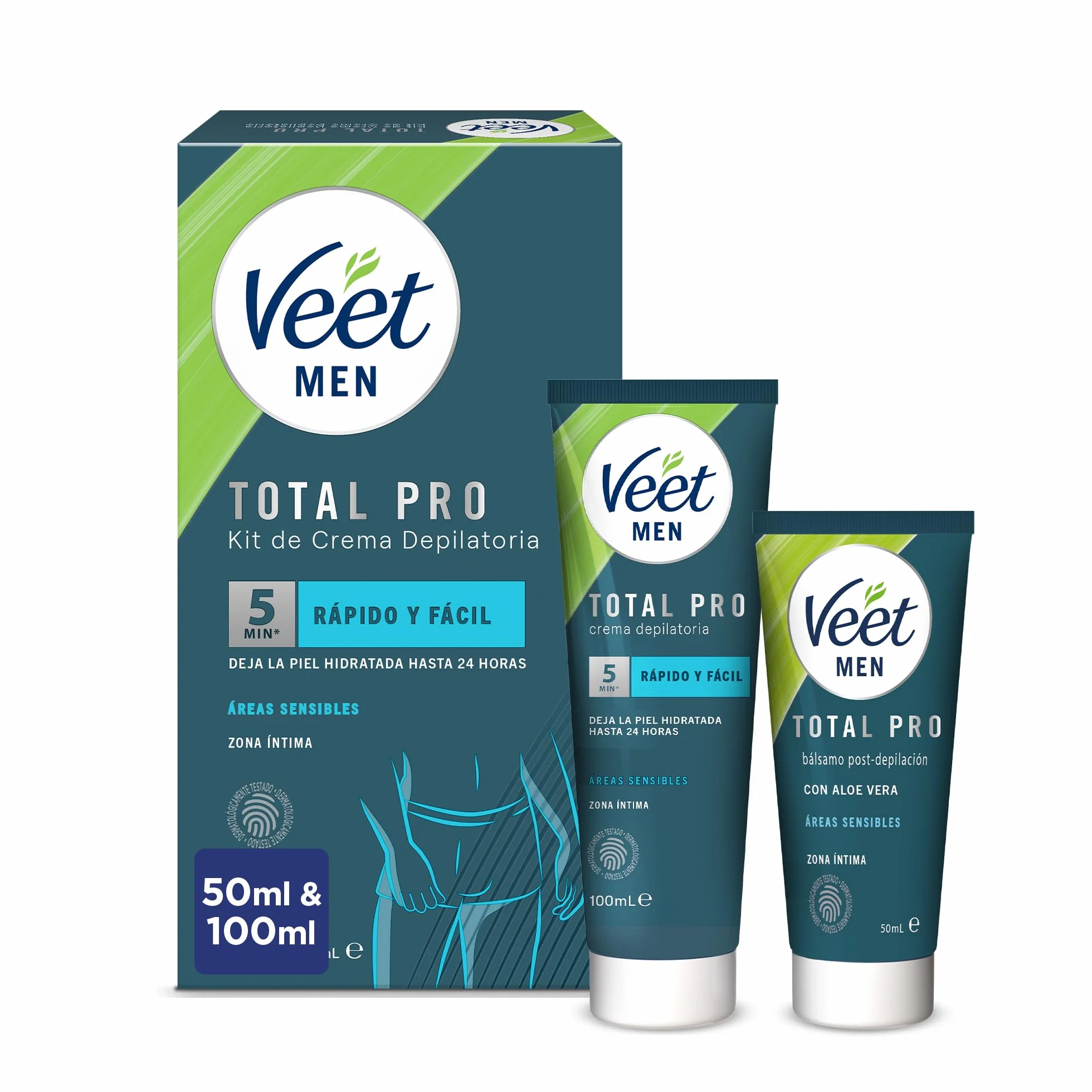 Veet Men Kit Depilación Zonas Íntimas Crema Hombre Bálsamo Post-Depilación 2 Piezas