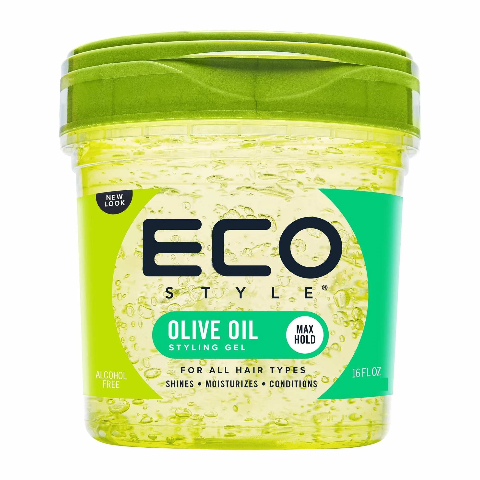 Ecostyle Gel para peinar con aceite de oliva, fijación todo el día, sin alcohol, 473 ml