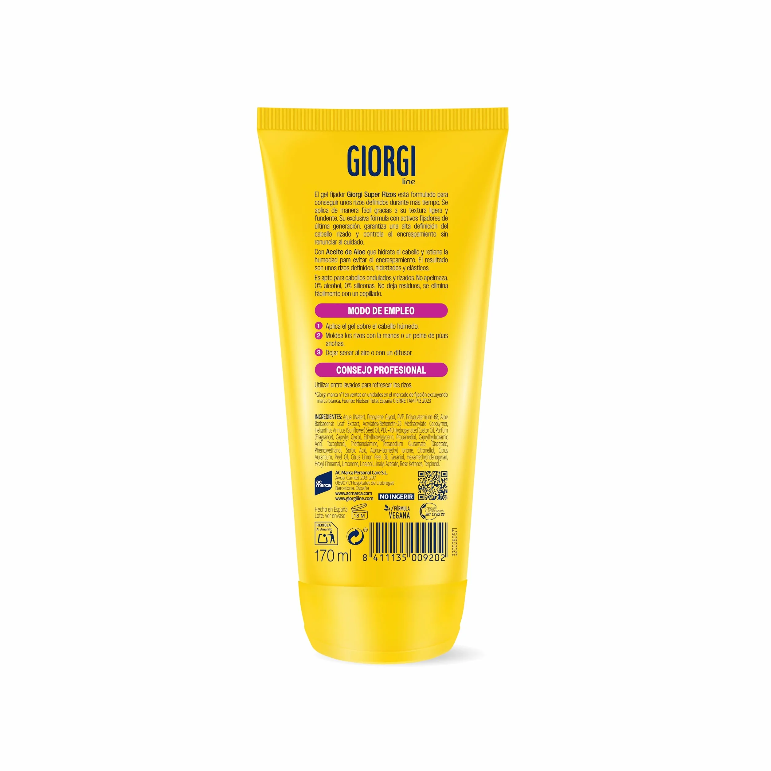 Giorgi Line Gomina Super Rizos Gel Definidor con Aloe Vera 170 ml, Control de Frizz para Cabello Rizado y Ondulado, Fijación 5, Sin Siliconas ni Alcohol