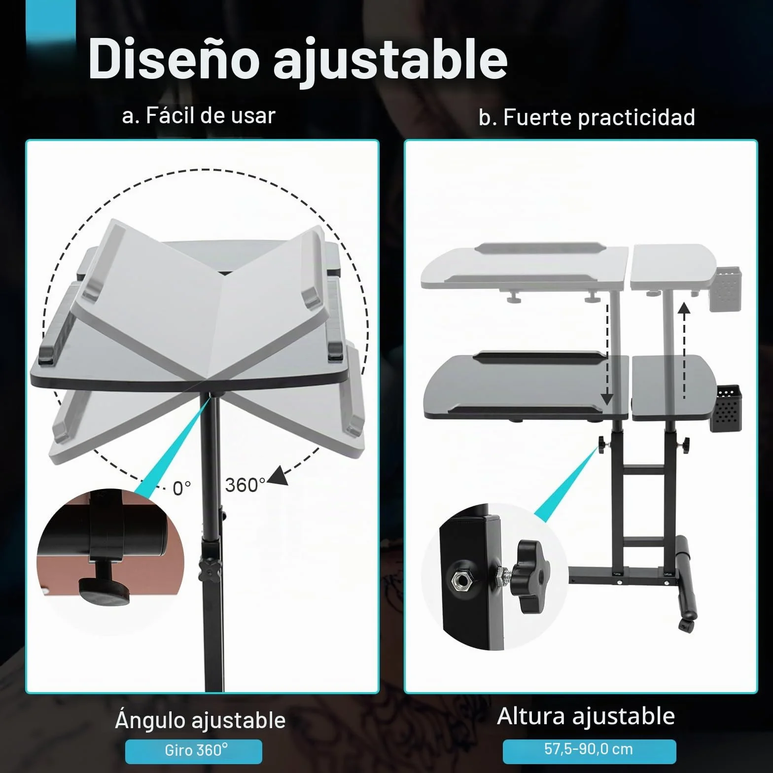 Carro de tatuaje reposabrazos extraíble portátil altura ajustable 57-90 cm 12,5 kg