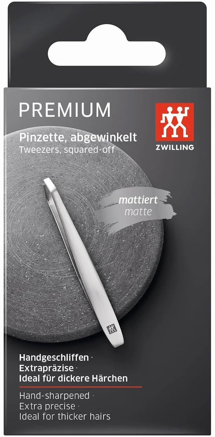 ZWILLING Pinzas anguladas depilación cejas puntas rugosas hipoalergénicas pulidas plata 90 mm