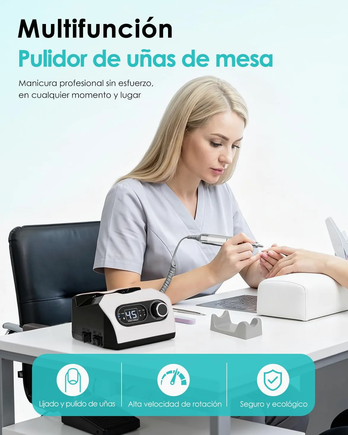 CozyZen Lima Eléctrica de Uñas Profesional 35000 RPM con Pedal | Máquina de Lijado de Uñas Enchufable con Pantalla LED, Control de Velocidad, 6 Fresas para Acrílico, Gel, Hogar y Salón