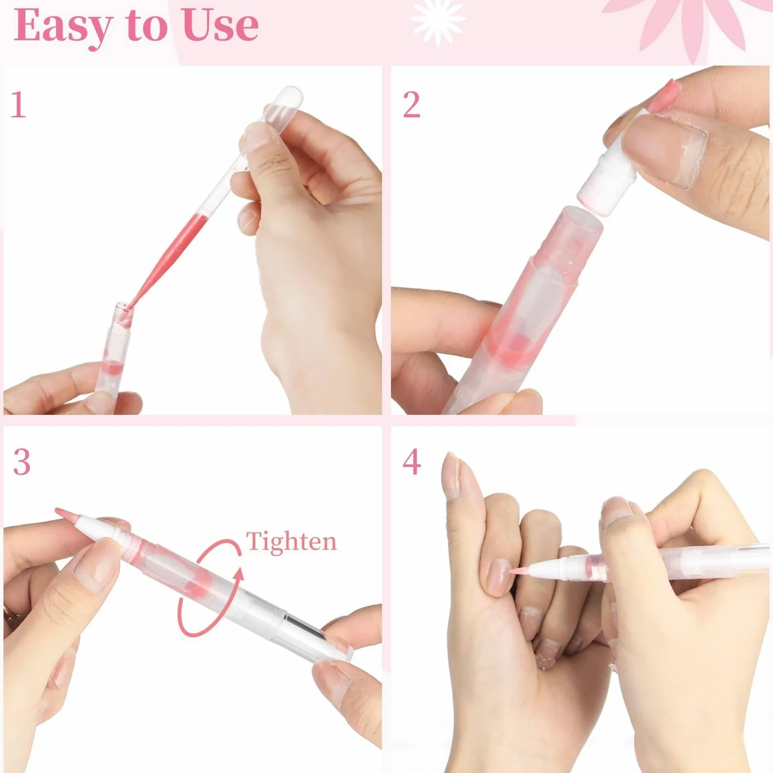 Paquete de 50 bolígrafos vacíos de aceite para cutículas de 3 ml con 10 cuentagotas, bolígrafos giratorios transparentes, punta de pincel, recipientes para brillo de uñas y labios