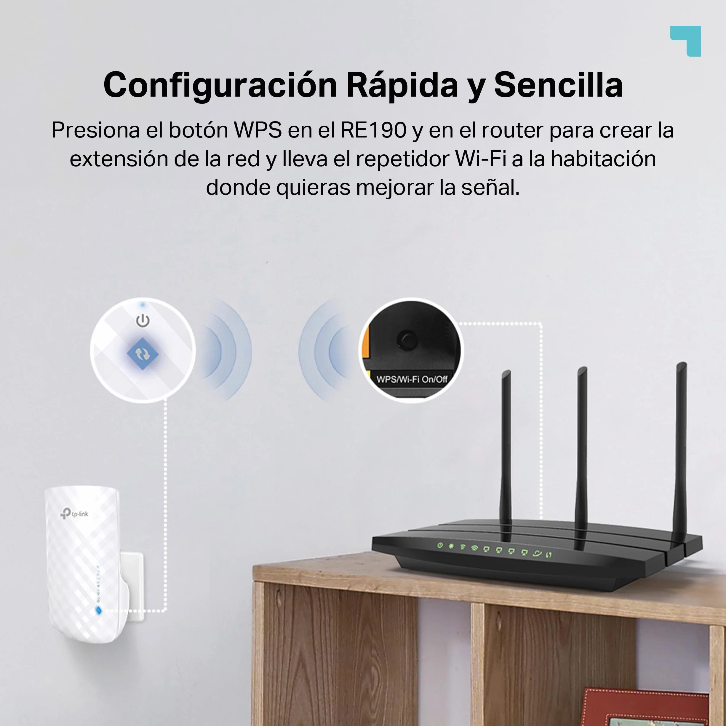 TP-Link RE190 AC750 Amplificador Señal WiFi 433Mbps 5GHz 300Mbps 2.4GHz EU Enchufe WPS