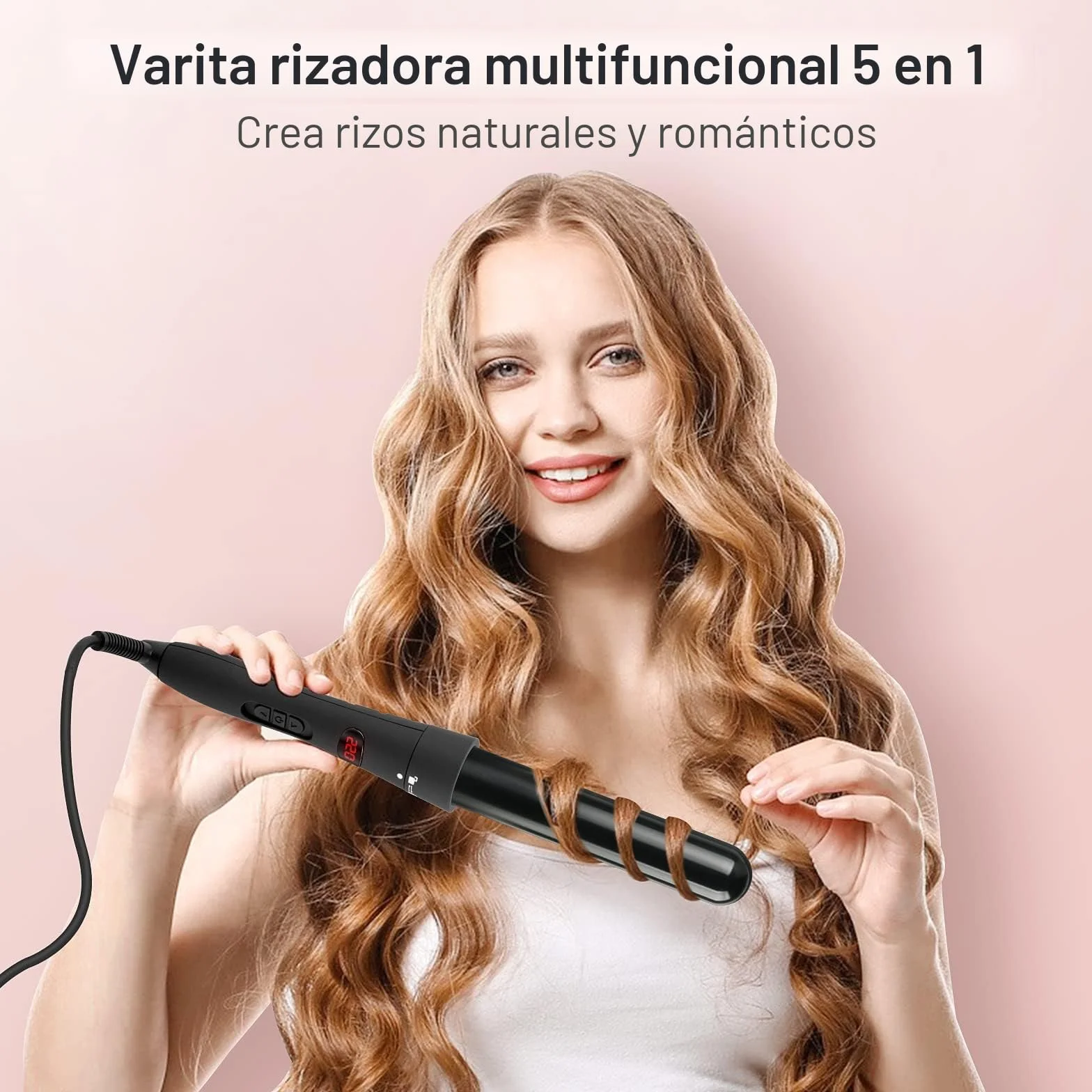 Juego de rizador de pelo 5 en 1 con cerámica de turmalina, plancha ondulada, cepillo alisador, pantalla LED
