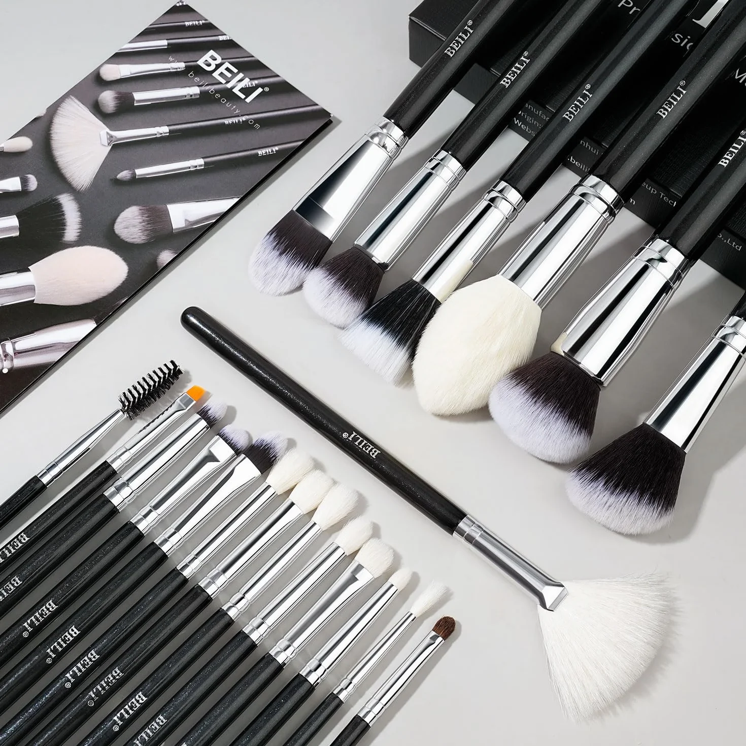 BEILI Set de Brochas de Maquillaje 20 Piezas Profesional Pinceles de Maquillaje Pelo de Cabra Natural Premium Synthetic Brochas de Maquillaje Para Cara y Ojos, Rubor, Contorno, Corrector, Eyeshadow