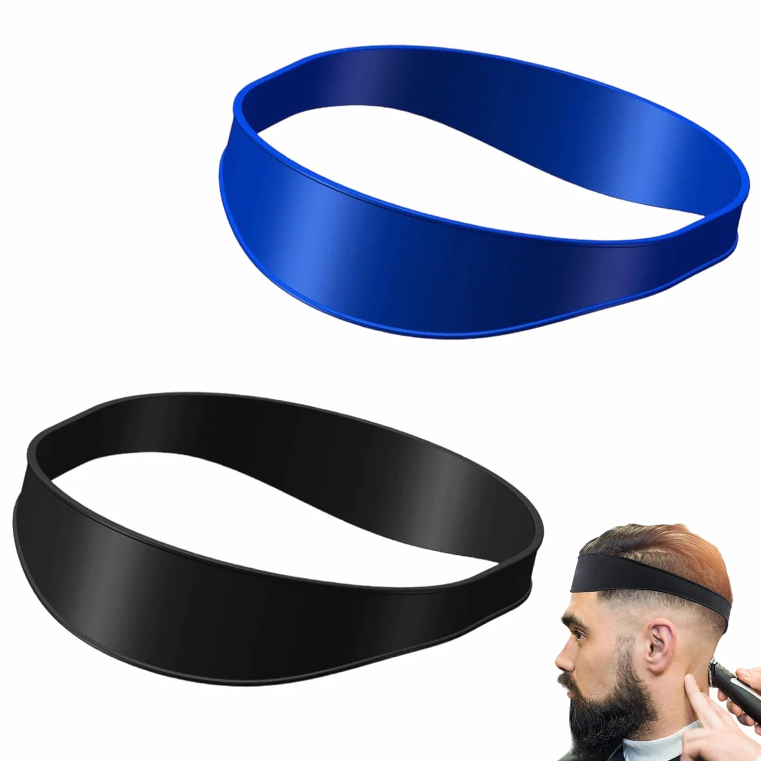 Banda de Corte de Pelo de Silicona Flexible, 2 Guías Curvadas de 63cm, Plantilla de Afeitado para Cuello, Herramienta de Autocorte en Casa, Negro y Azul