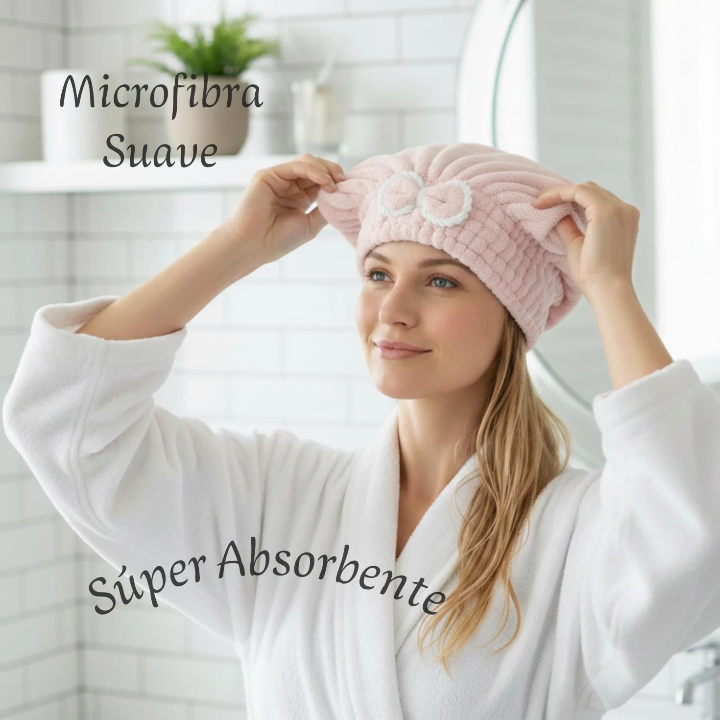 Toalla Microfibra Secar Pelo Ultraabsorbente Antibacterial Turbante Rosa